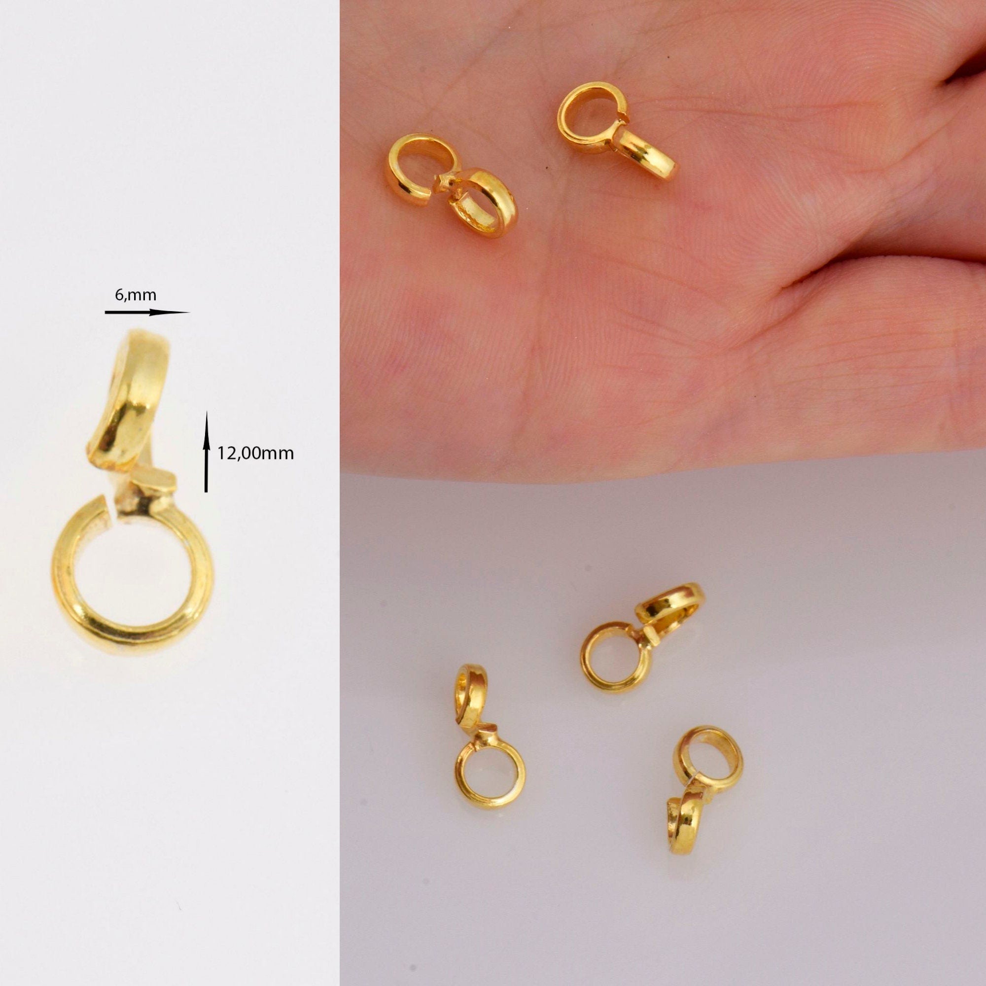 24K Gold Vermeil Bails with Open Loop, Gold Plated Open Loop Bails, 925 Smooth Silver Connector Bails, Bail Charms, Jewelry Findings,VM30A-C
