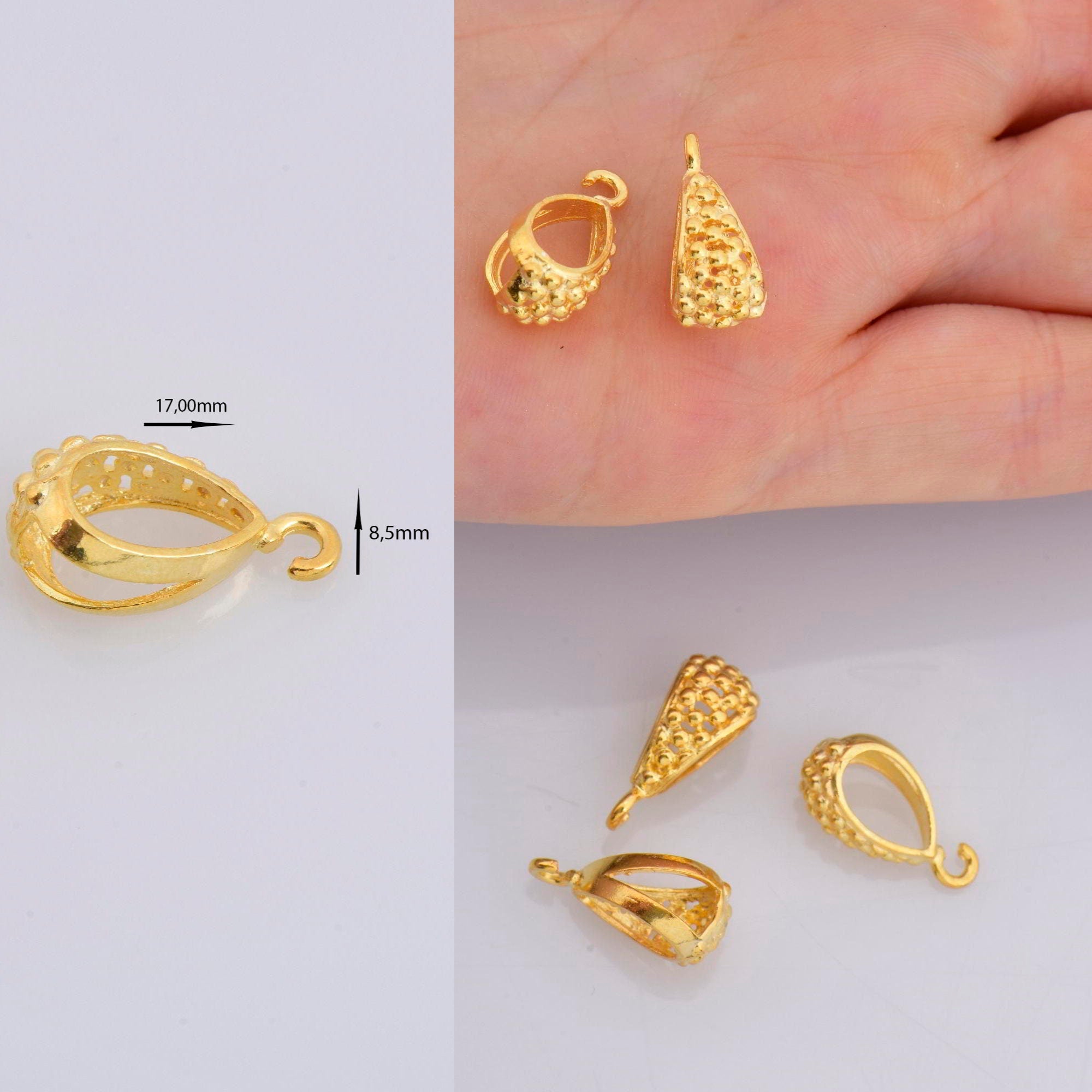 24K Gold Vermeil and 925 Silver Filigree Bails with Open Loop, Antique Silver Open Loop Bails, Connector Bails, Silver Findings, M/VM36