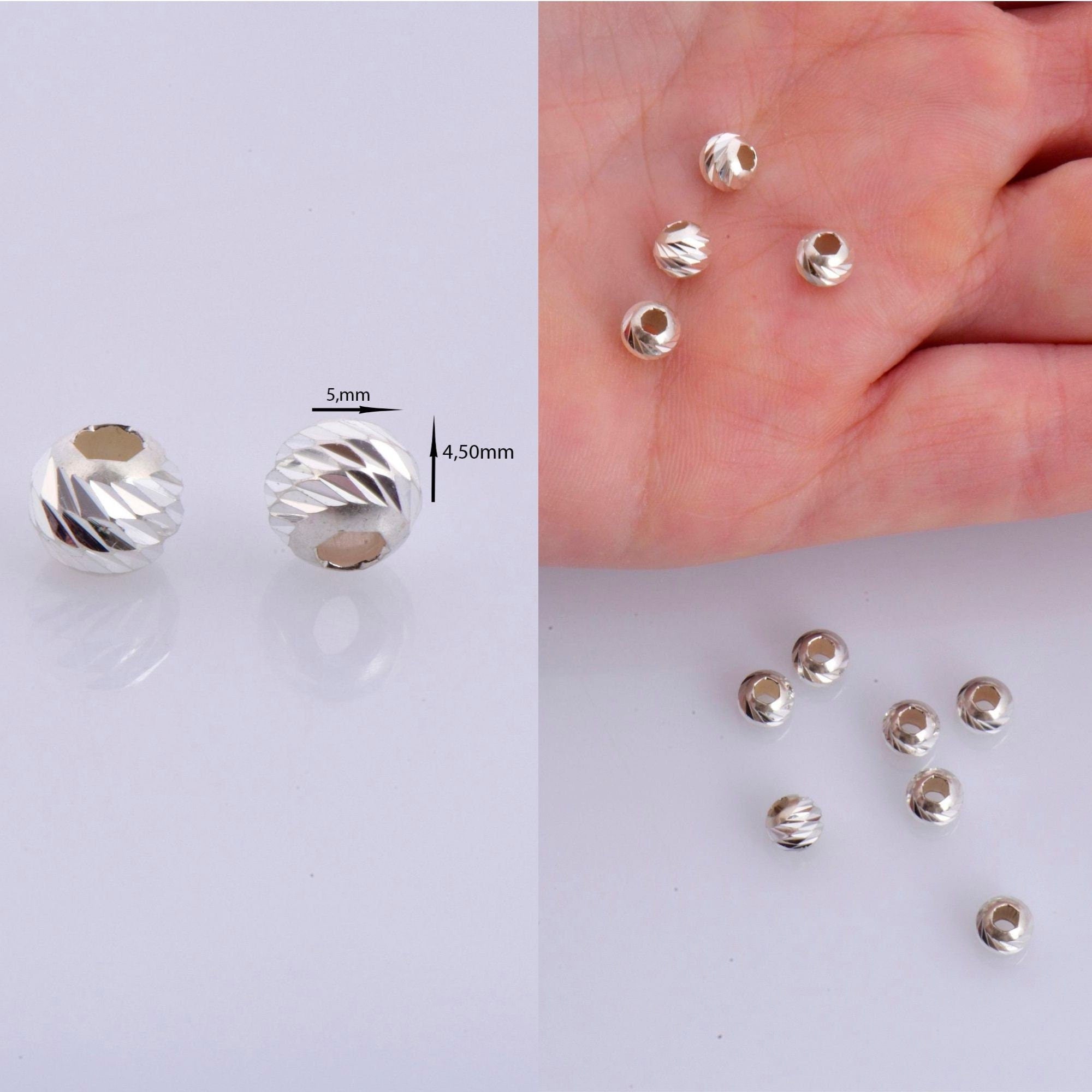 925 Silver Diamond Cut 5mm Round Beads, Sterling Silver Laser Multi Diamond Cut Beads, Moon Cut Spacer Beads, Jewelry Crafting Supplies, M2D