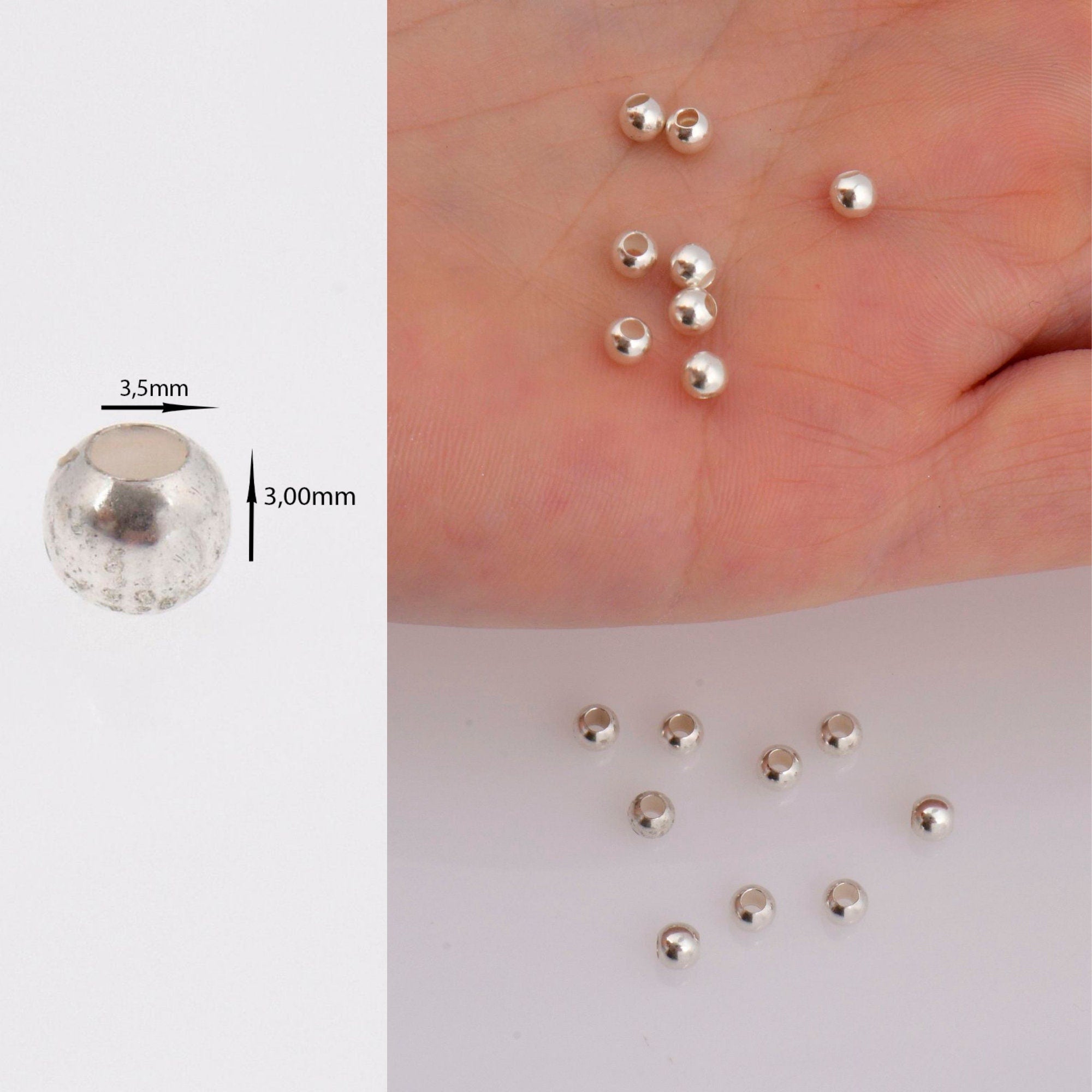 925 Sterling Silver 3.5mm Round Beads, Smooth Seamless Round Beads, Solid Round Shape Beads, Seperator Beads, Jewelry Crafting Supplies, M3D
