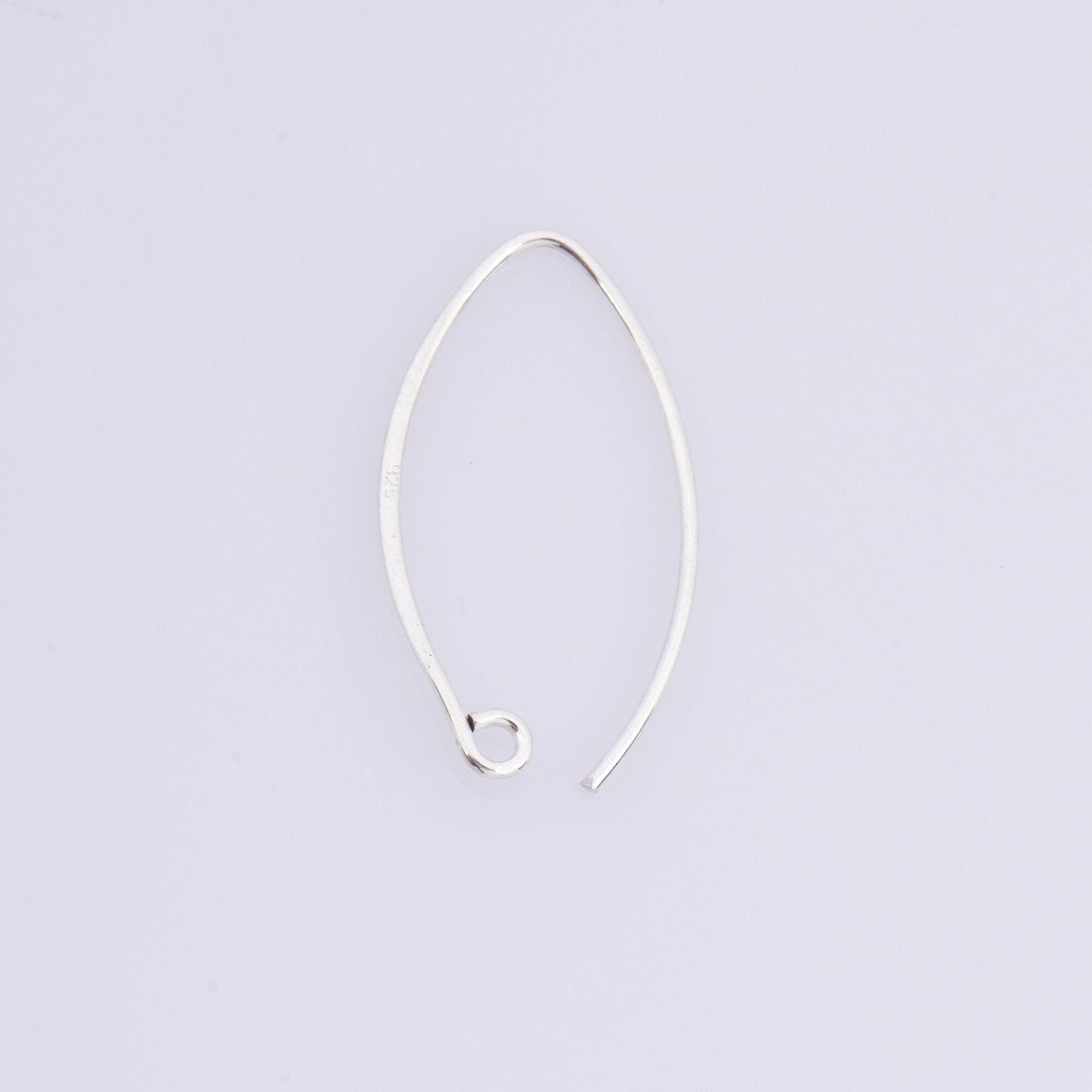 925 Sterling Silver 26 mm V Shape Ear Wires, Solid Silver Earring Hooks, V Ear Wires with Open Loop, Earrings Making Supply,M49A