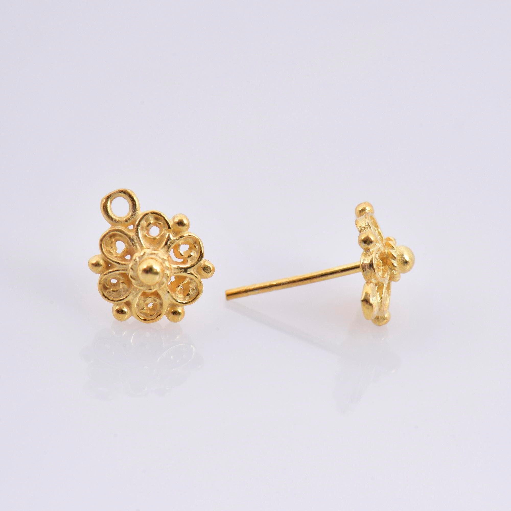 24K Gold Vermeil Flower Ear Post, 925 Solid Silver Flower Earring Studs with Loop, Gold Plated Earring Posts, Jewelry Making Findings, VM50