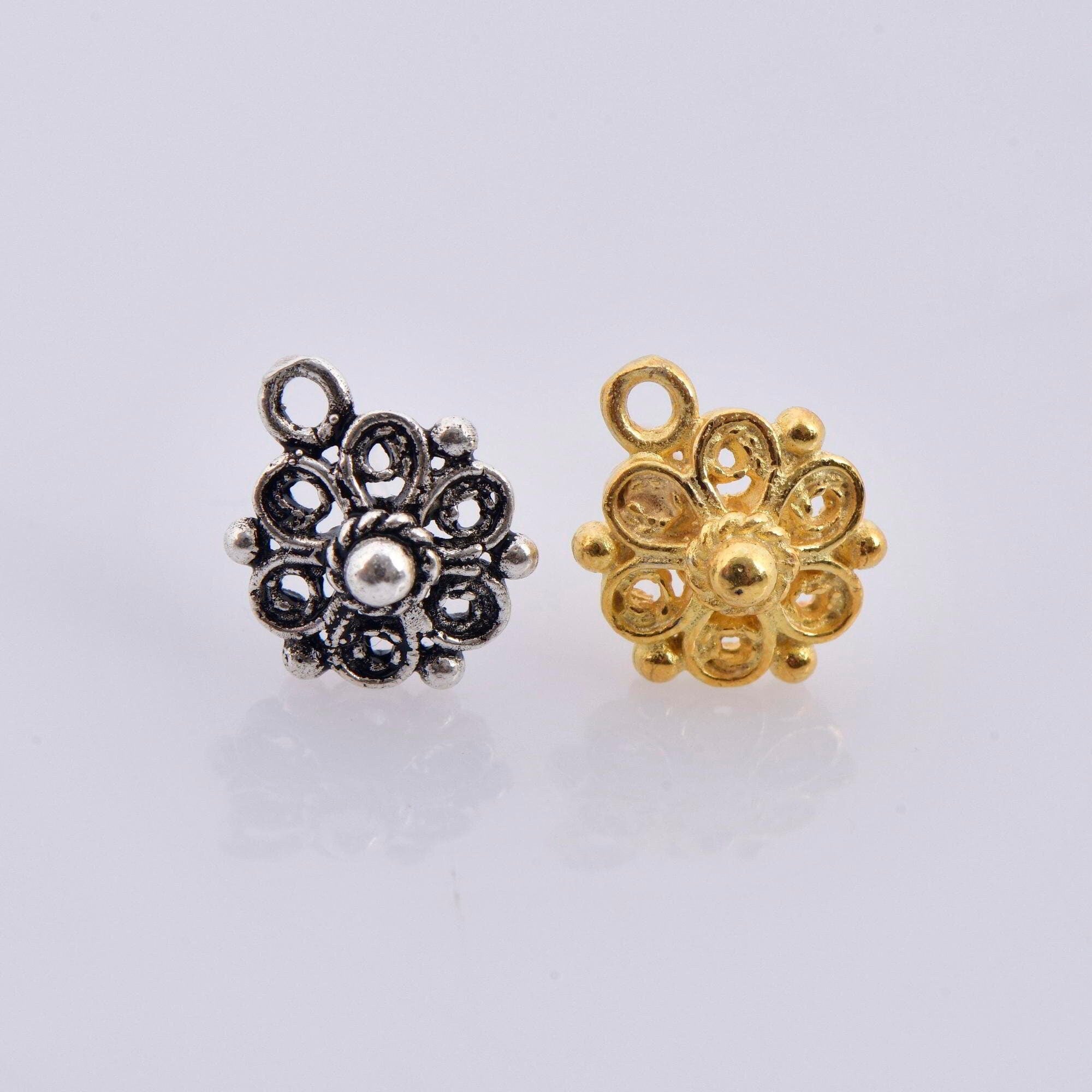 24K Gold Vermeil and 925 Silver Flower Ear Post, Flower Earring Studs with Loop, Gold Plated Earring Posts, Jewelry Making Findings, MV/M50
