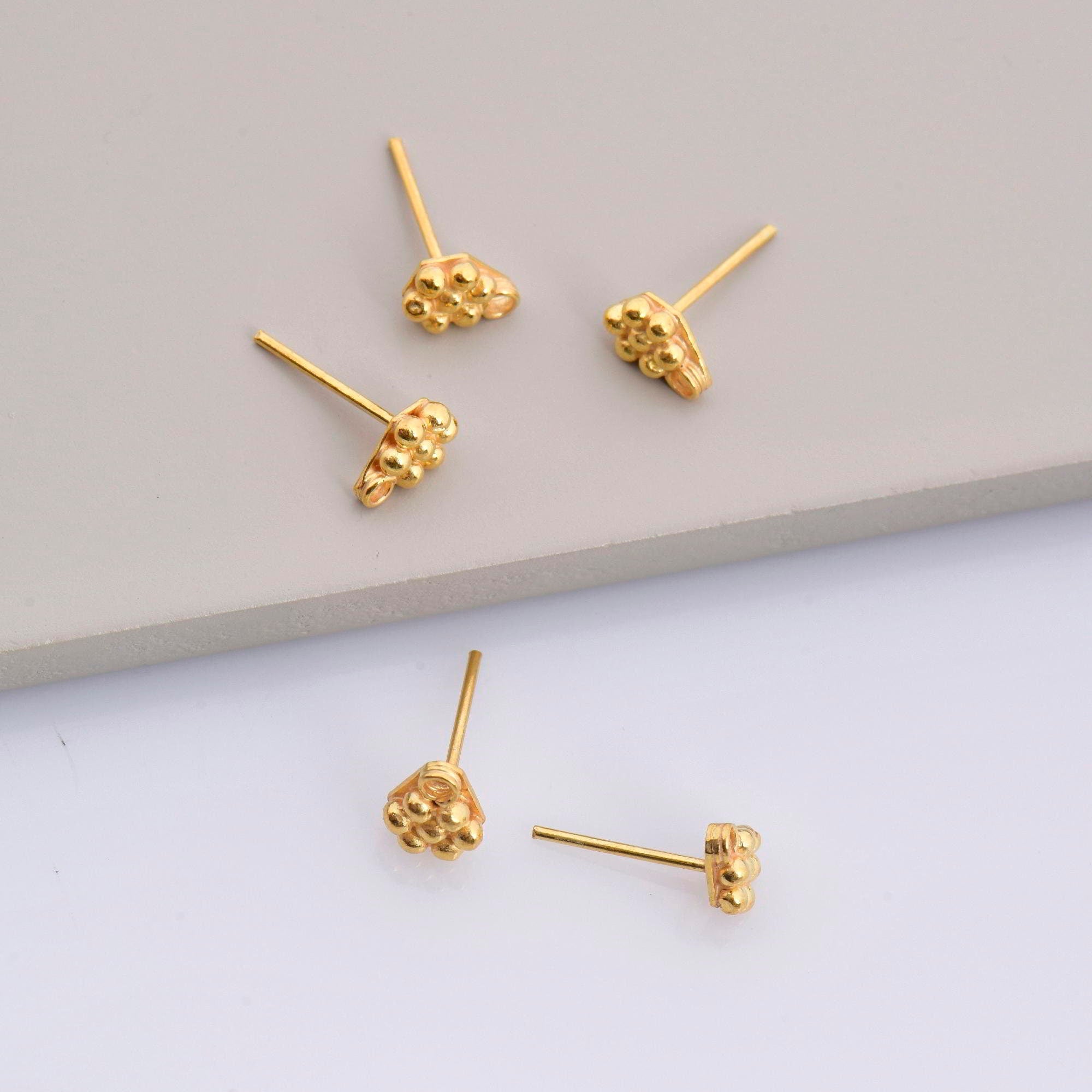 24K Gold Vermeil Flower Ear Post, 925 Solid Silver Flower Earring Studs with Loop, Gold Plated Earring Posts, Jewelry Making Findings, VM51