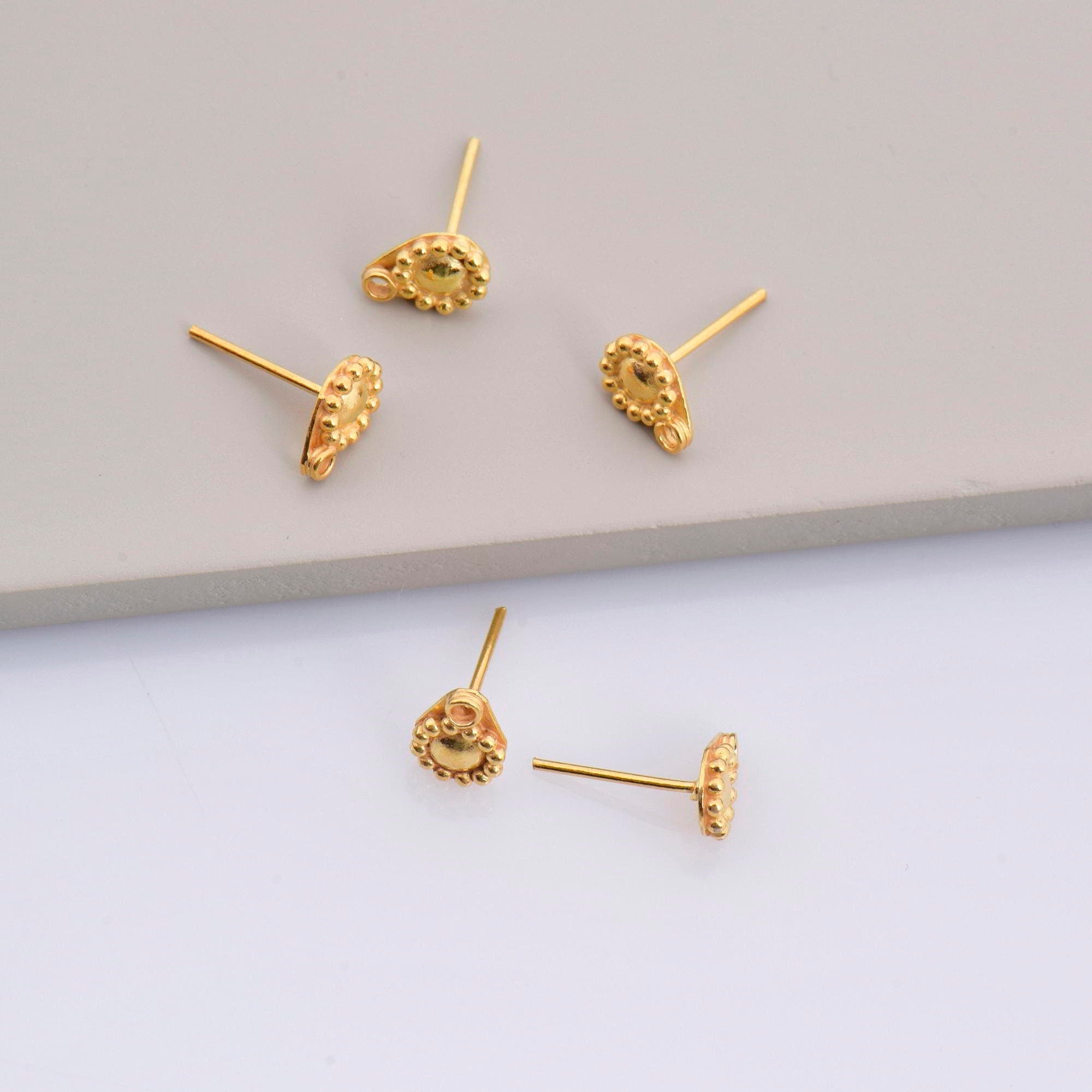 24K Gold Vermeil Flower Ear Post, 925 Solid Silver Flower Earring Studs with Loop, Gold Plated Earring Posts, Jewelry Making Findings, VM52