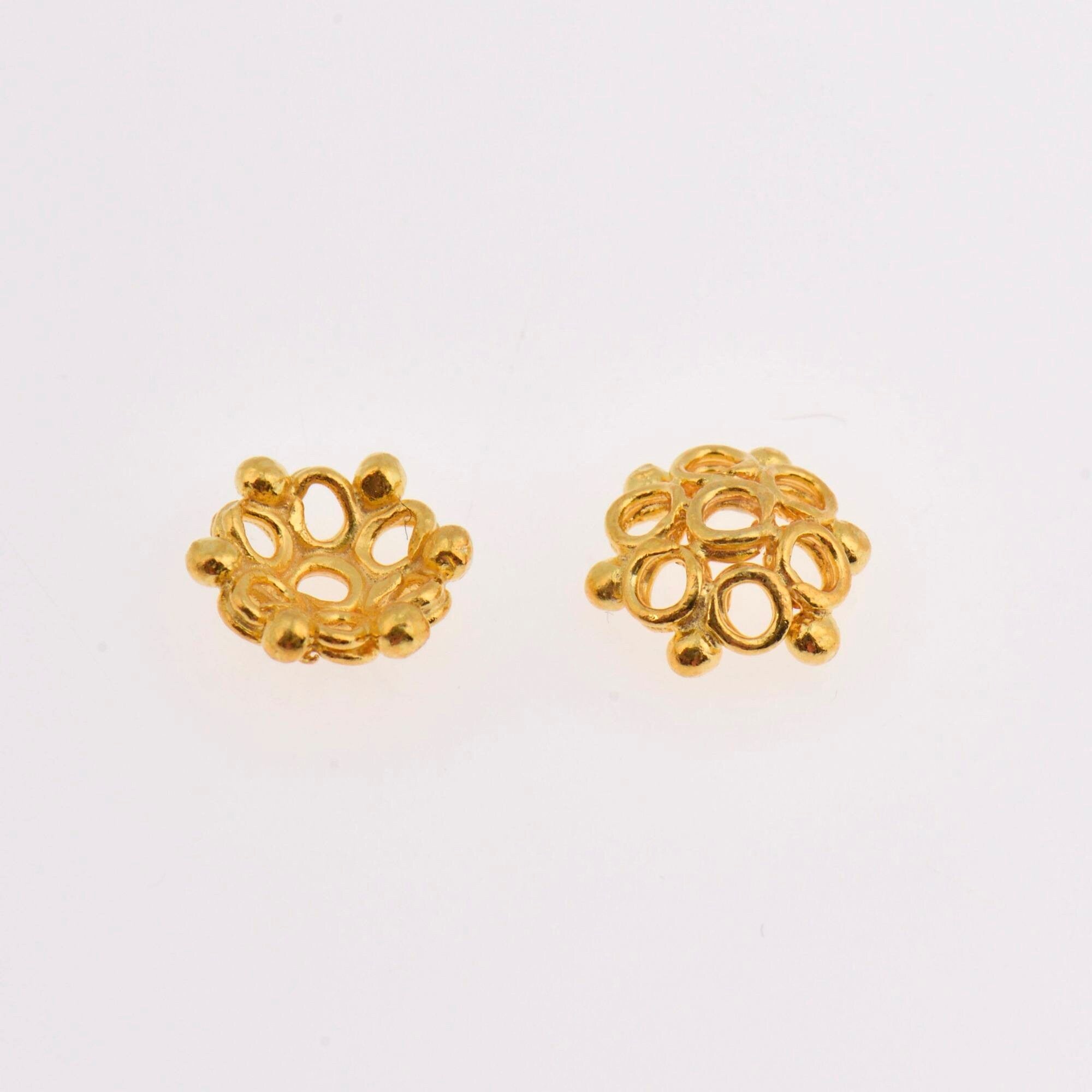 24K Gold Vermeil 8-9mm Flower Bead Caps, Gold Plated Bead Caps, 925 Solid Silver Bead Caps in Gold, Spacer Bead Caps, Jewelry Making, VM6A-B
