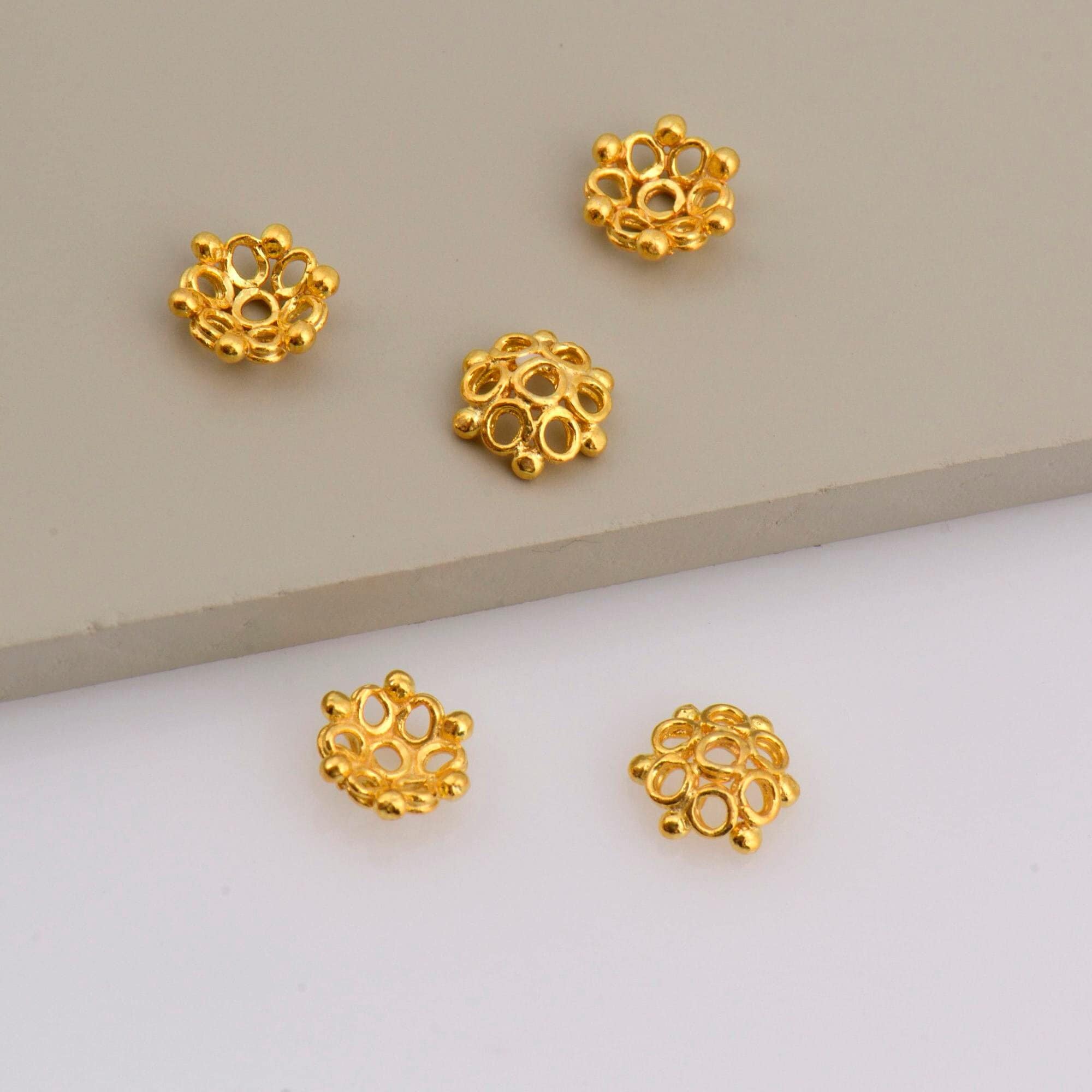 24K Gold Vermeil 8-9mm Flower Bead Caps, Gold Plated Bead Caps, 925 Solid Silver Bead Caps in Gold, Spacer Bead Caps, Jewelry Making, VM6A-B