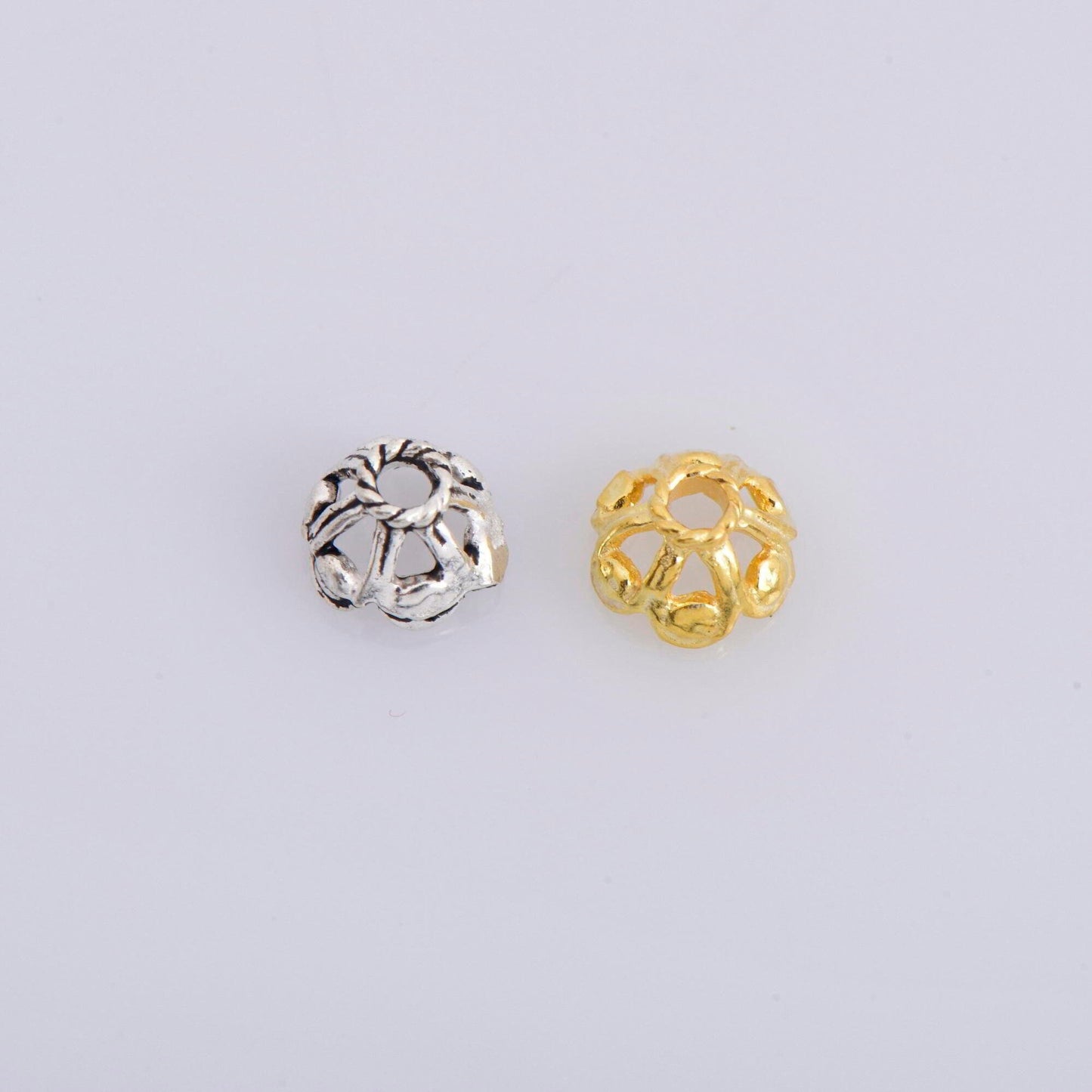 Sterling Silver 6.5mm Bead Caps, 925 Silver Bead Caps in 24K Gold Vermeil, 24K Gold Plated Bead Caps, Jewelry Spacer Bead Caps, VM9-M9