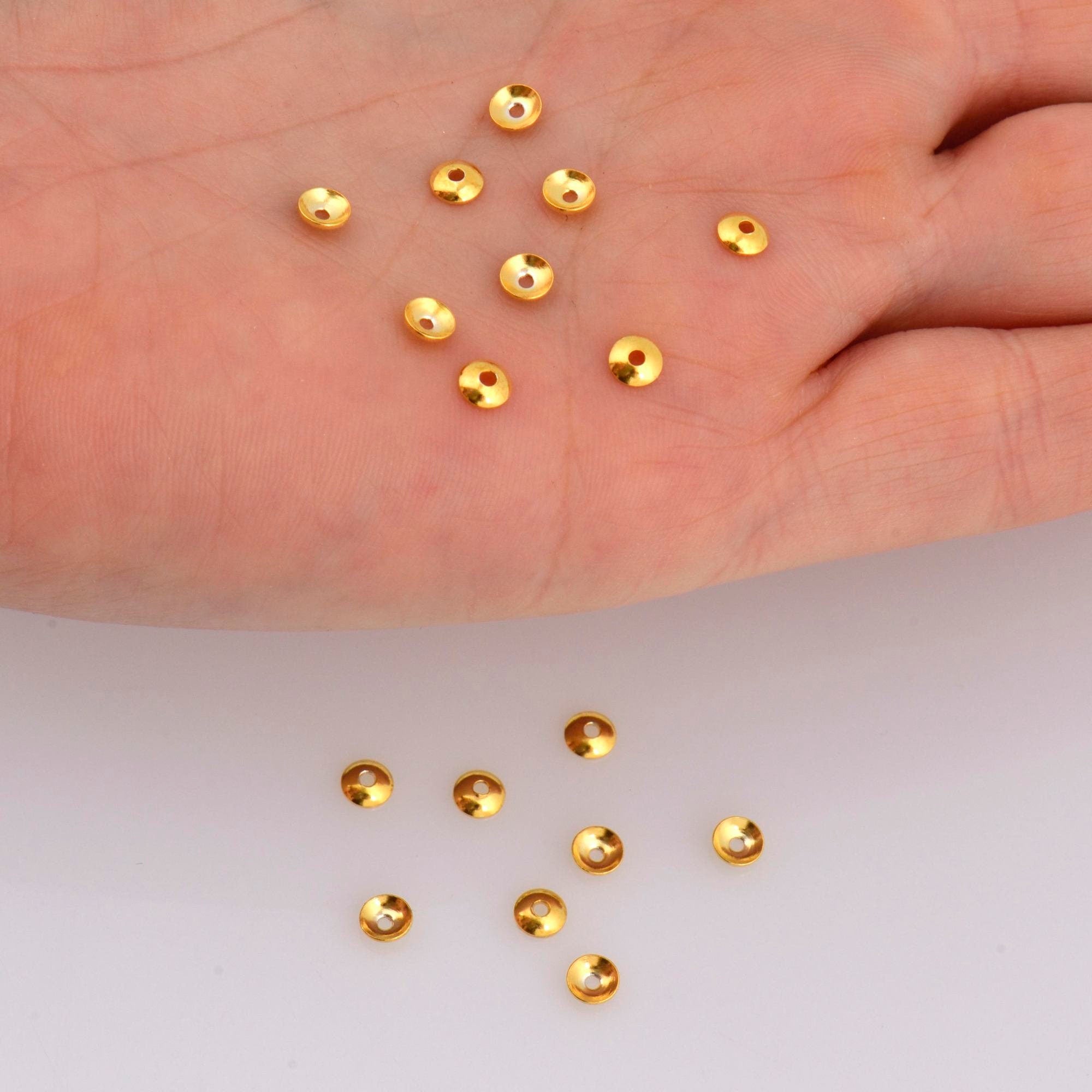 925 Sterling Silver &amp; 24K Gold Vermeil Plain Round Bead Caps, Shiny Round Bead Caps, Round Spacer Bead Caps, Jewelry Making, V/M15A-B-C