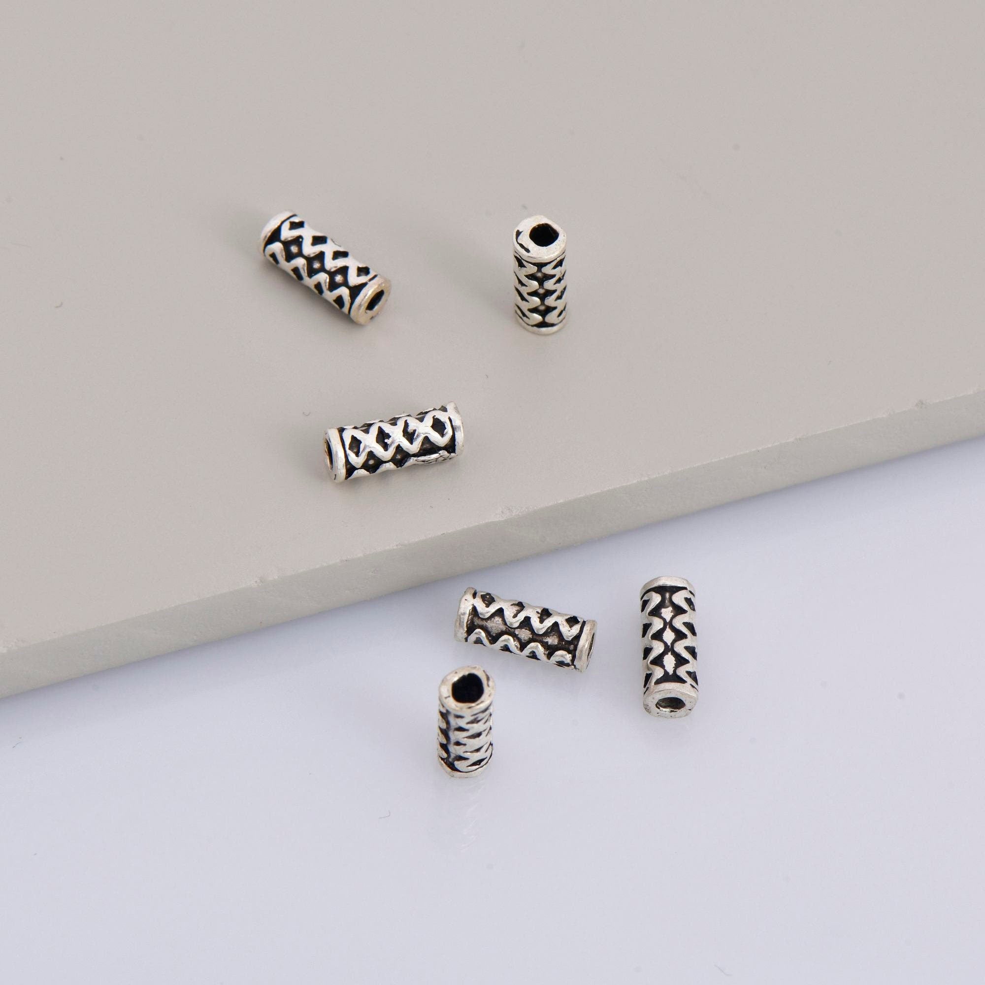 925 Sterling Silver Tube Beads, Antique Silver Tribal Tube Beads, Spiral Tube Beads, Oxidized Silver Tube Beads For Jewelry Making, M18