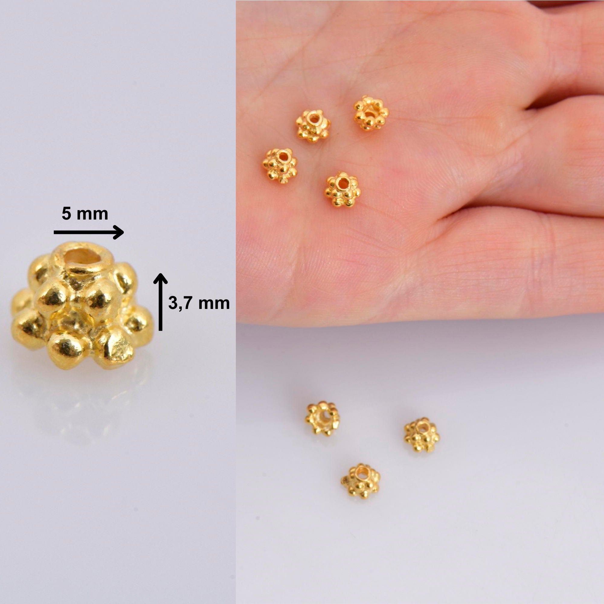 925 Sterling Silver &amp; 24K Gold Vermeil 5mm Bead Caps, Silver Bead Caps in Gold, Gold Plated Bead Caps, Jewelry Spacer Bead Caps, VM13/M13