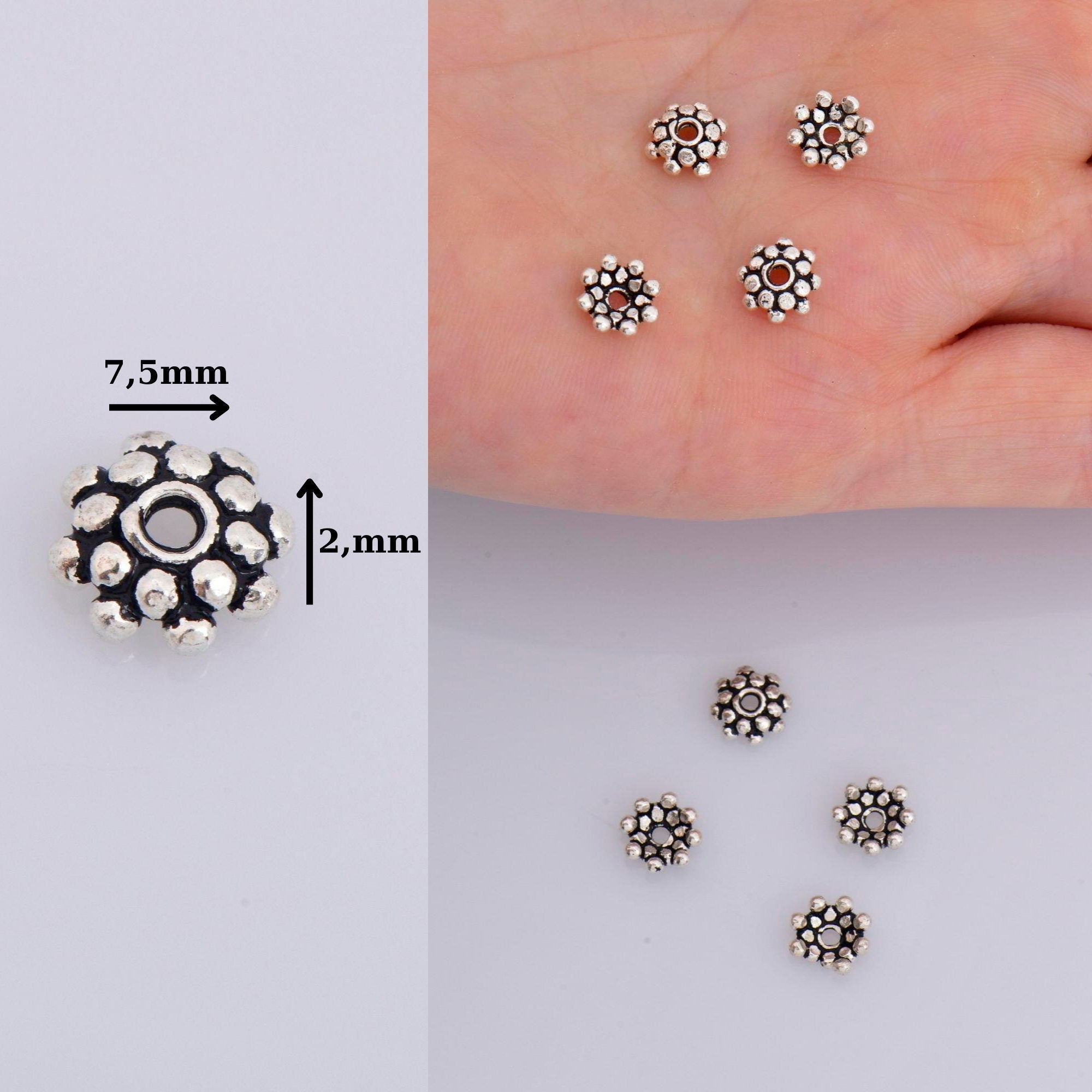 925 Sterling Silver &amp; 24K Gold Vermeil 7.5mm Bead Caps, Gold Bead Caps, Solid Silver Bead Caps in Gold, Jewelry Spacer Bead Caps, VM7-M7