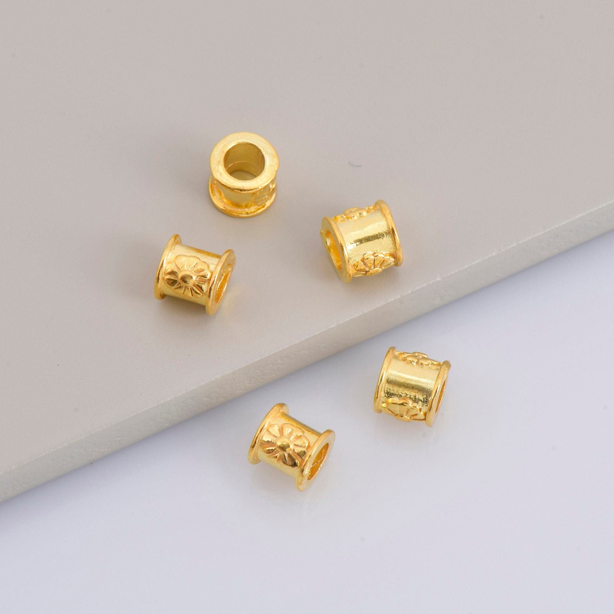 24K Gold Vermeil Flower Tube Beads, Gold Plated Tube Beads, 925 Silver Spacer Tube Beads in Gold, Silver Tube Beads For Jewelry Making, VM22