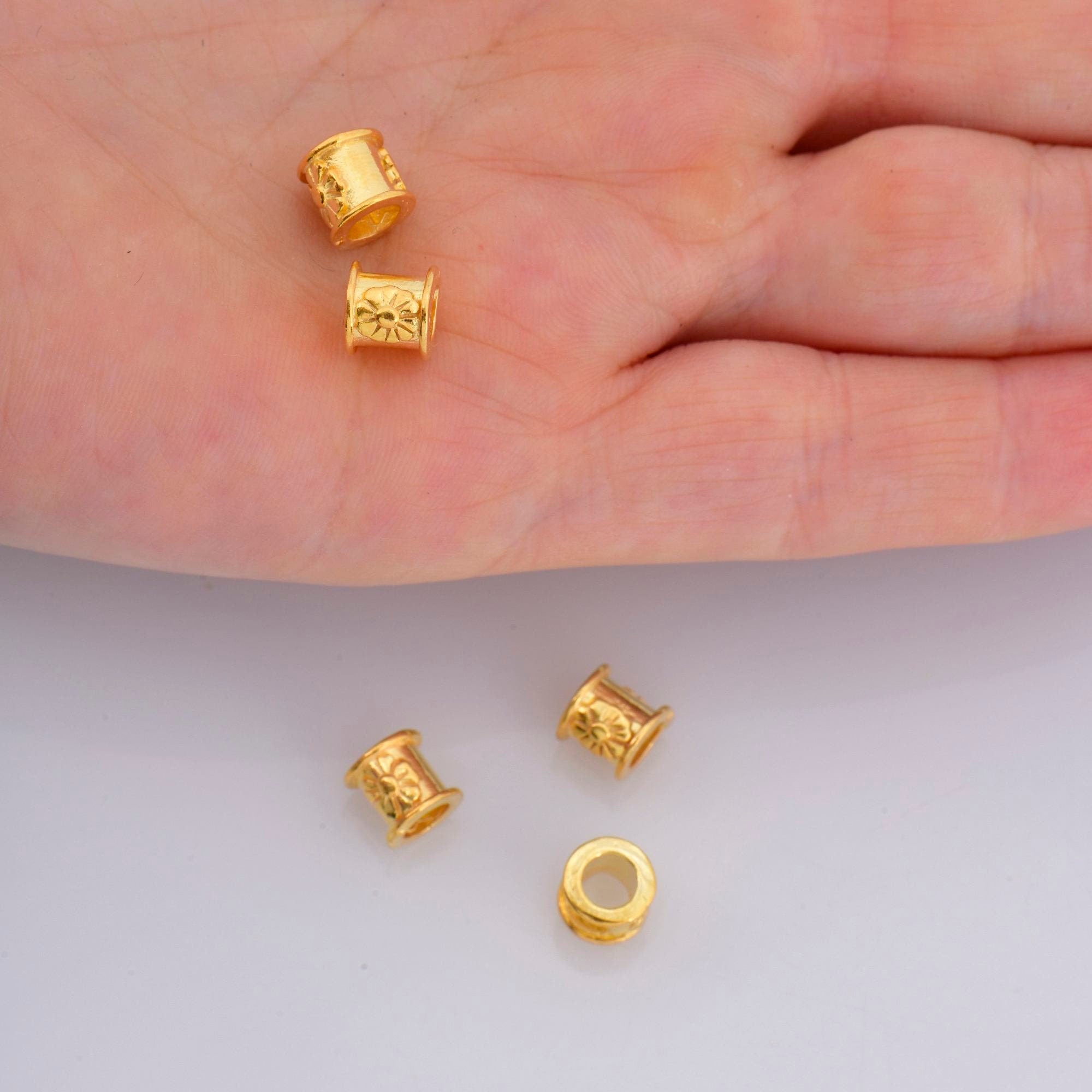 24K Gold Vermeil & 925 Silver Flower Tube Beads, Gold Plated Tube Beads, Spacer Tube Beads, Silver Tube Beads, Jewelry Making, M/VM22