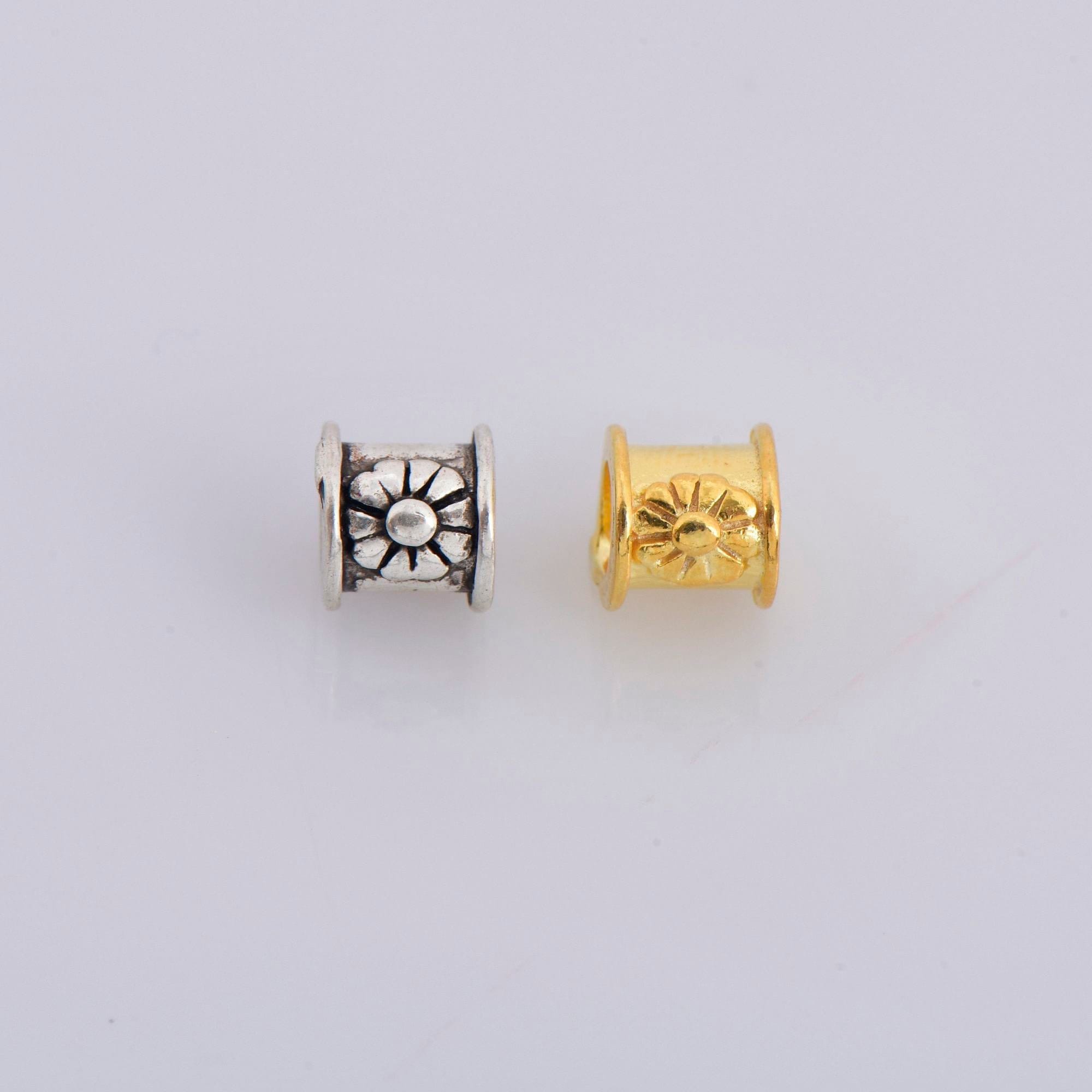 24K Gold Vermeil & 925 Silver Flower Tube Beads, Gold Plated Tube Beads, Spacer Tube Beads, Silver Tube Beads, Jewelry Making, M/VM22