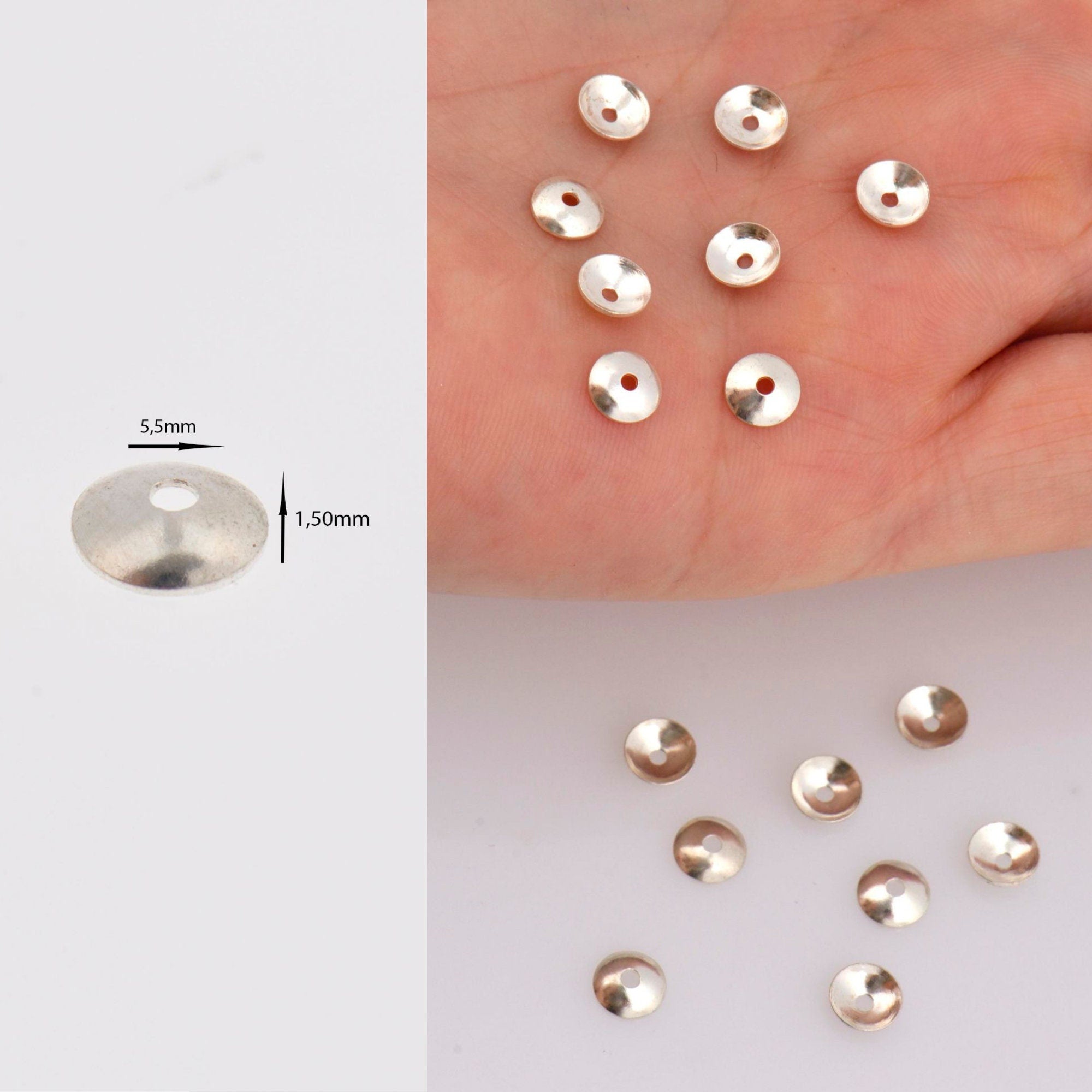 925 Silver 5.5mm Shiny Round Bead Caps, Solid Silver Plain Round Bead Caps, Smooth Silver Round Spacer Bead Caps, Jewelry Craft Supply, M15B