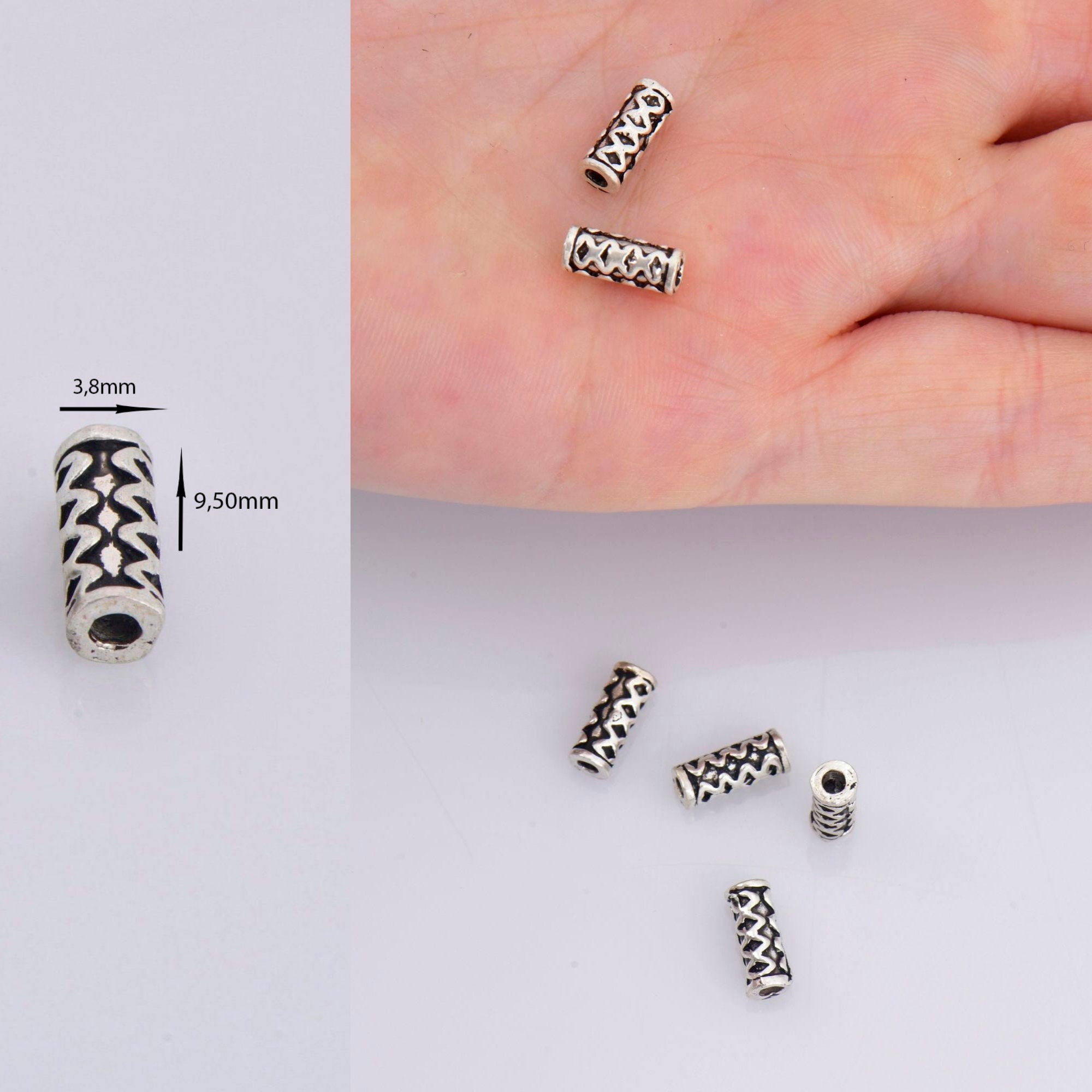 925 Sterling Silver Tube Beads, Antique Silver Tribal Tube Beads, Spiral Tube Beads, Oxidized Silver Tube Beads For Jewelry Making, M18