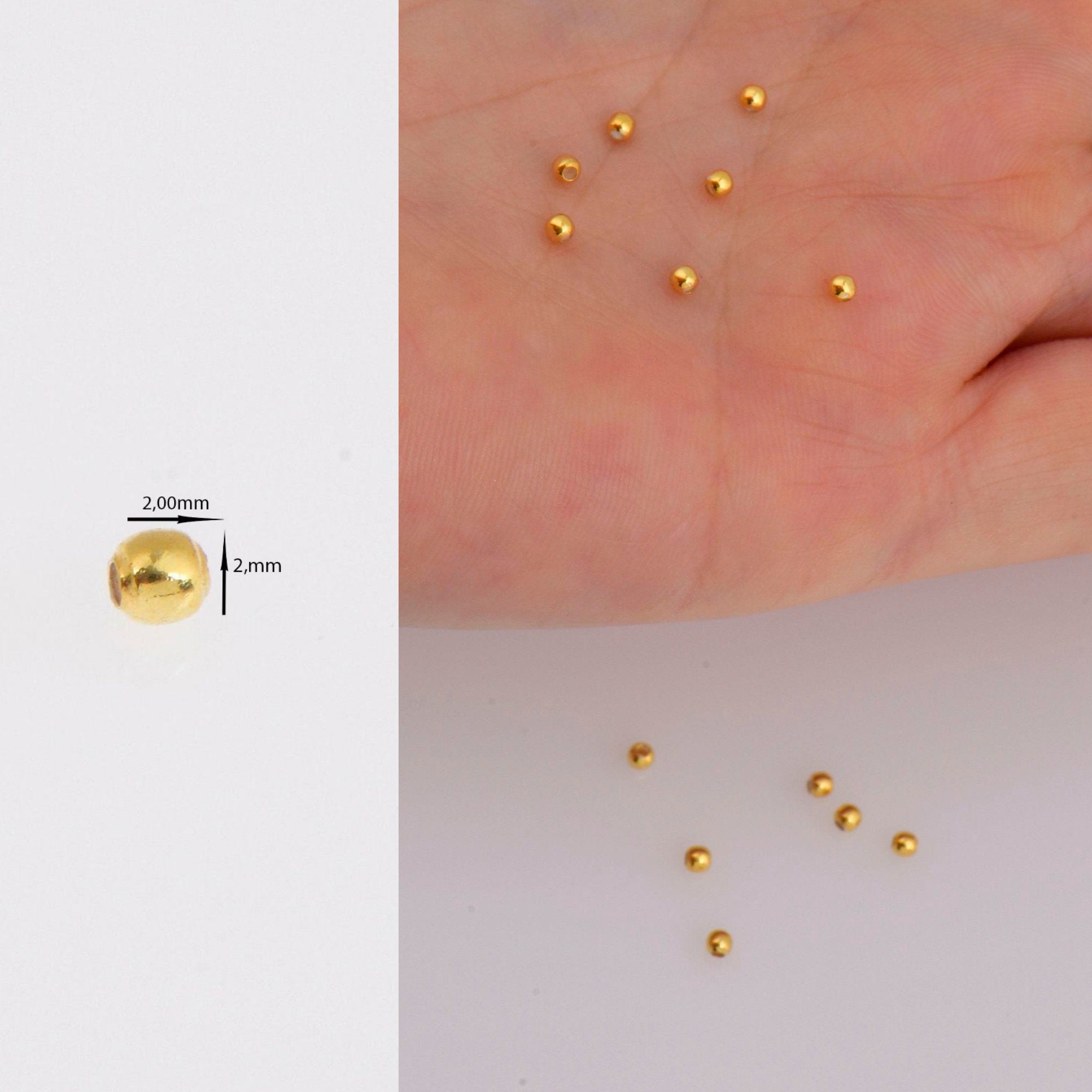 24K Gold 2mm Plated Seamless Round Beads, 925 Silver Round Beads in Gold Vermeil, Round Shape Seperator Beads, Jewelry Craft Supplies, VM3A