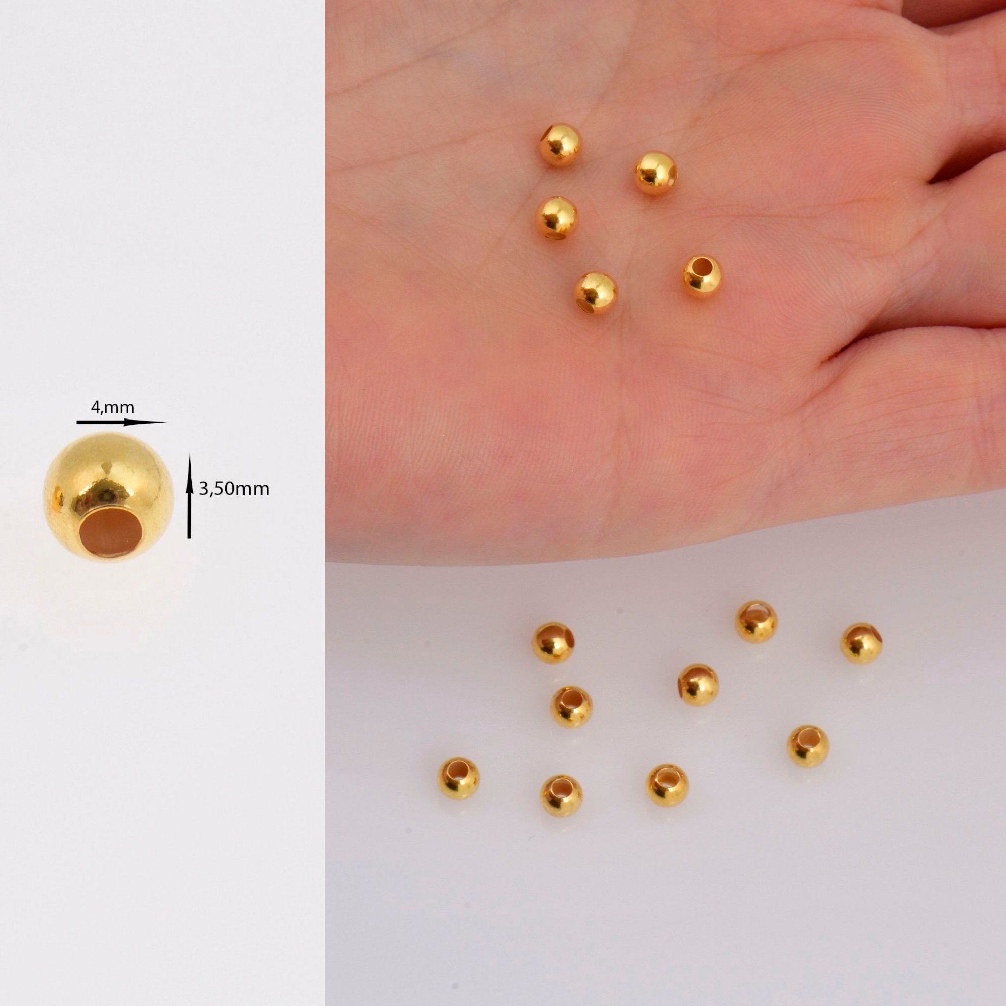 24K Gold 4mm Round Beads, 925 Silver Plated Seamless Round Beads in 24K Gold Vermeil, Round Shape Seperator Beads, Jewelry Supplies, VM3E