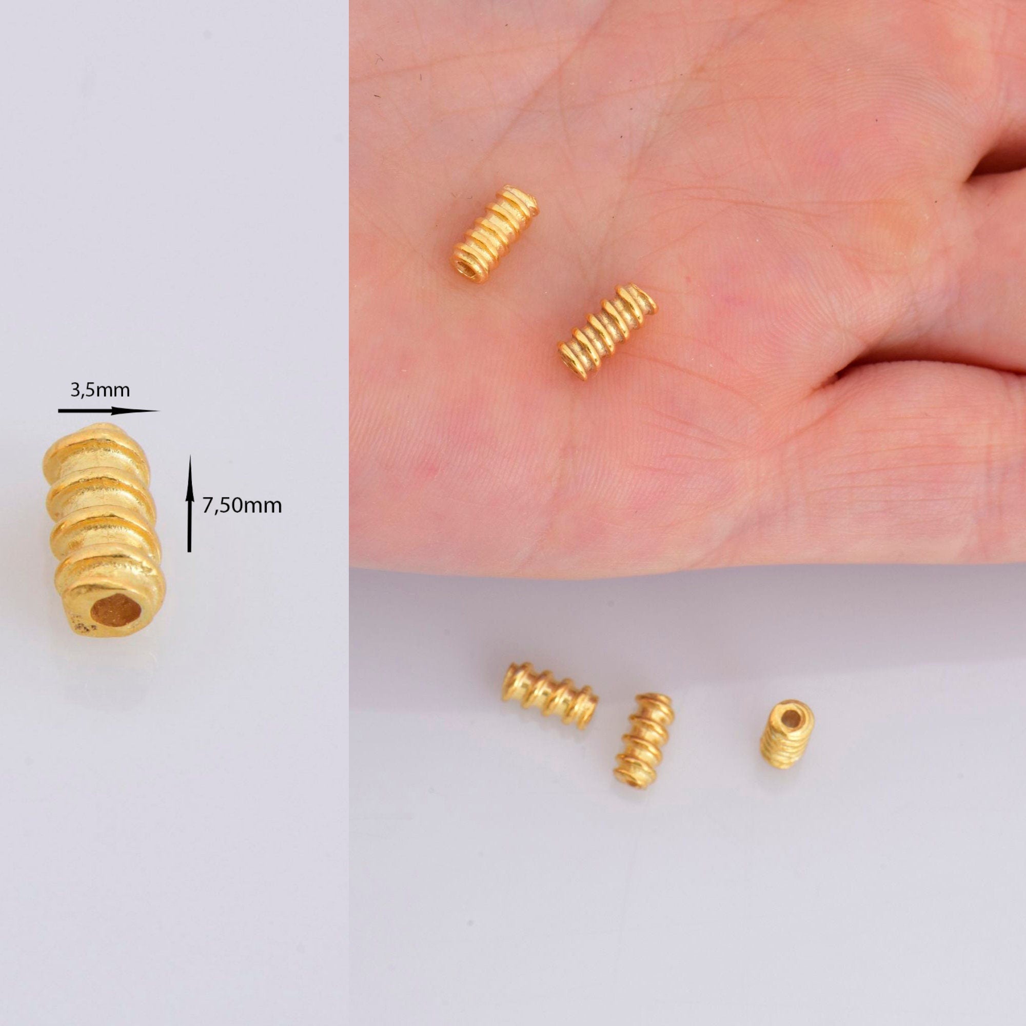 24K Gold Vermeil Tube Beads, 24K Gold Plated Coiled Tube Beads, Spacer Tube Beads, 925 Silver Tube Beads For Jewelry Making, VM17