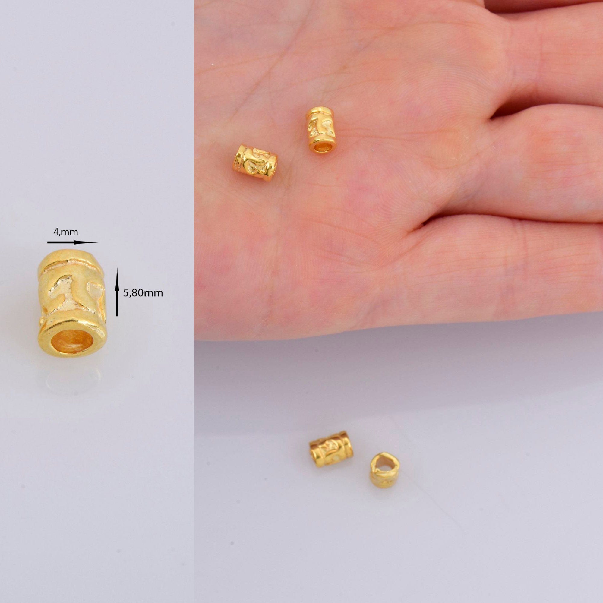 24K Gold Vermeil Tube Beads, Gold Plated Tube Beads, 925 Silver Spacer Tube Beads in 24K, Silver Tube Beads, Jewelry Making Supply, VM20