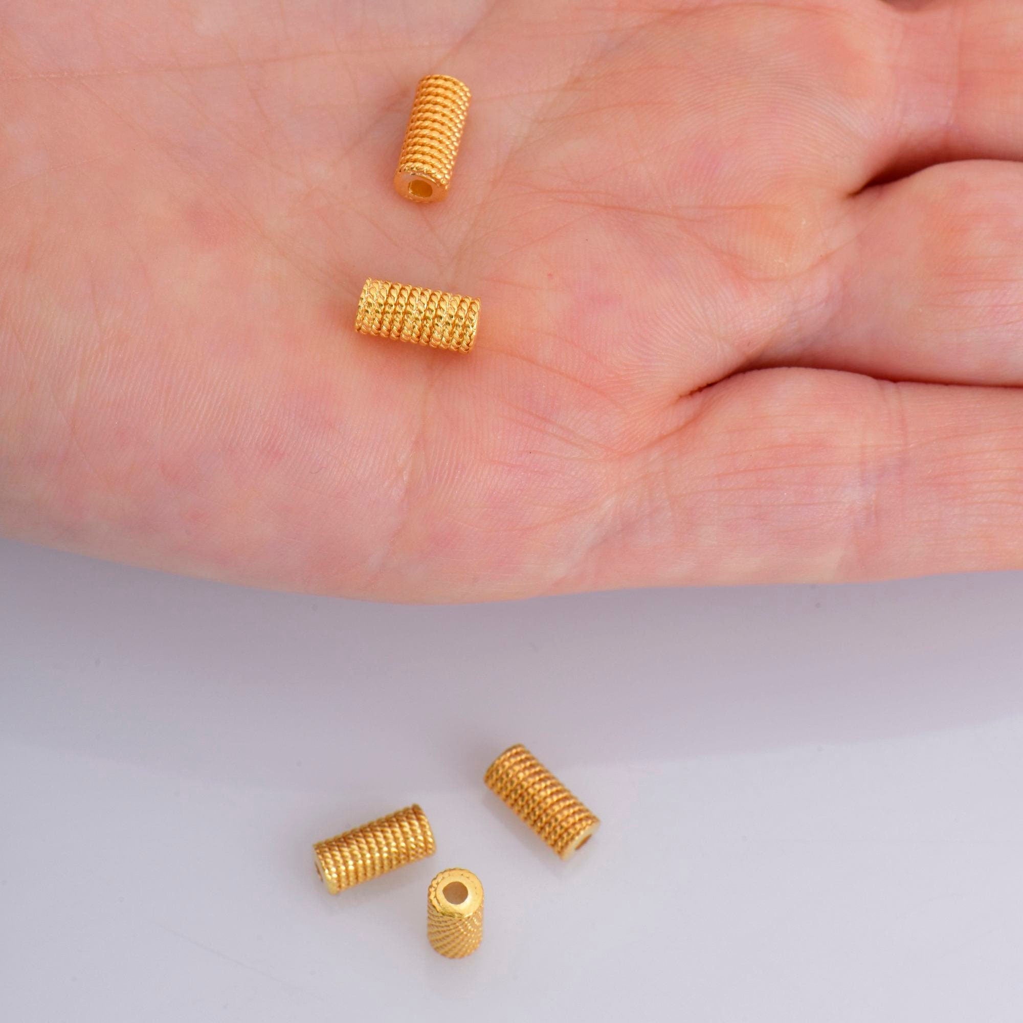 24K Gold Vermeil Tube Beads, Gold Plated Silver Tube Beads, Antique 925 Silver Spacer Tube Beads, Tube Beads For Jewelry Making, VM25