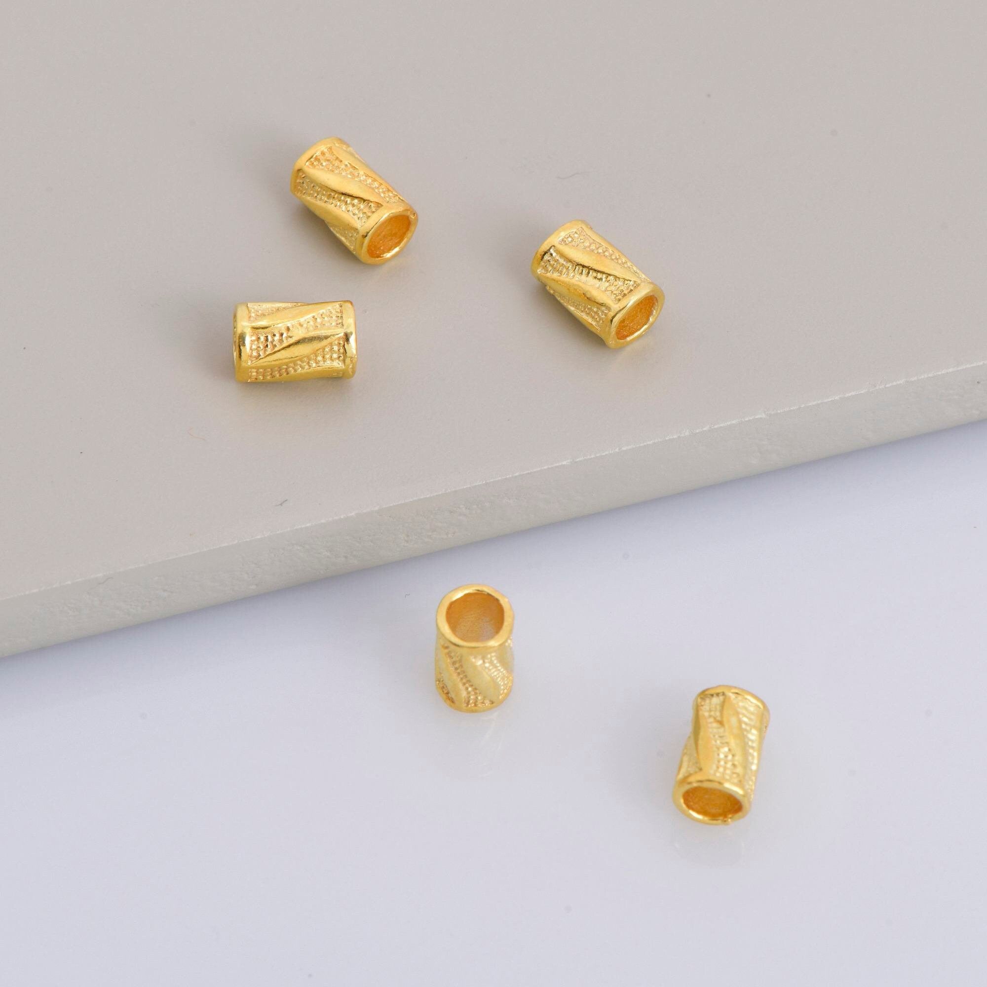 24K Gold Vermeil Tube Beads, 925 Plated Silver Tube Beads in Gold, Antique Spacer Tube Beads, Silver Tube Beads For Jewelry Making, VM26
