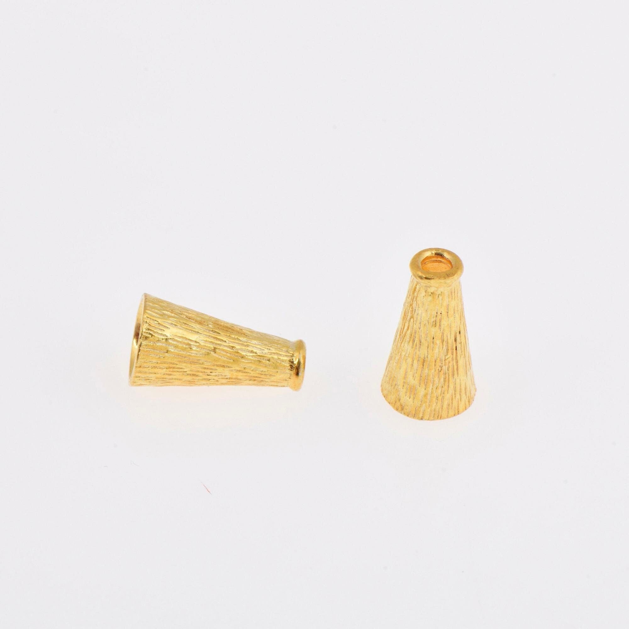 24K Gold Vermeil Cone Shape Beads, 24K Gold Plated Cone Bead Caps, 925 Silver End Bead Cones, Pyramid Bead Caps, Jewelry Findings, VM29C