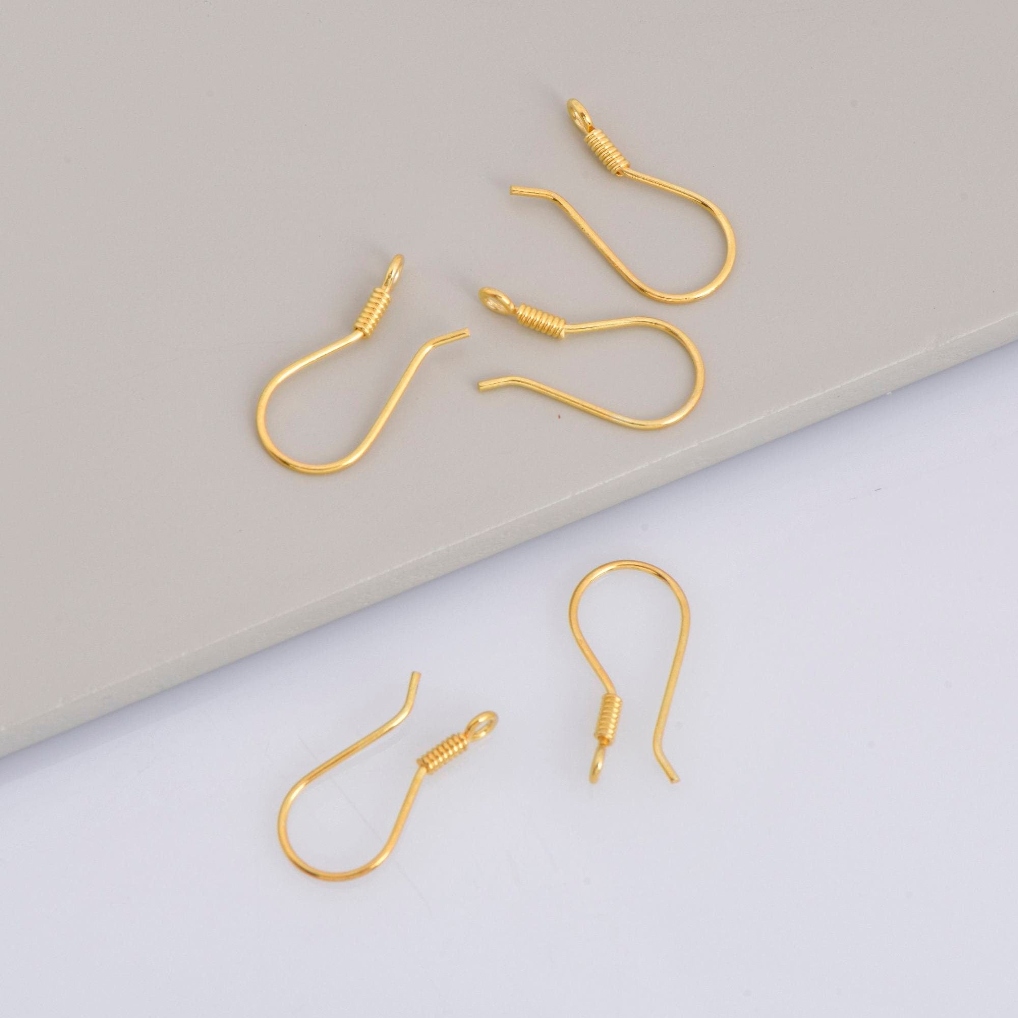 24K Gold Vermeil and 925 Silver Ear Wires, Silver Earring Hooks in Gold, Fancy Ear Wires, Earrings Making Supply, Jewelry Findings, M37/VM37