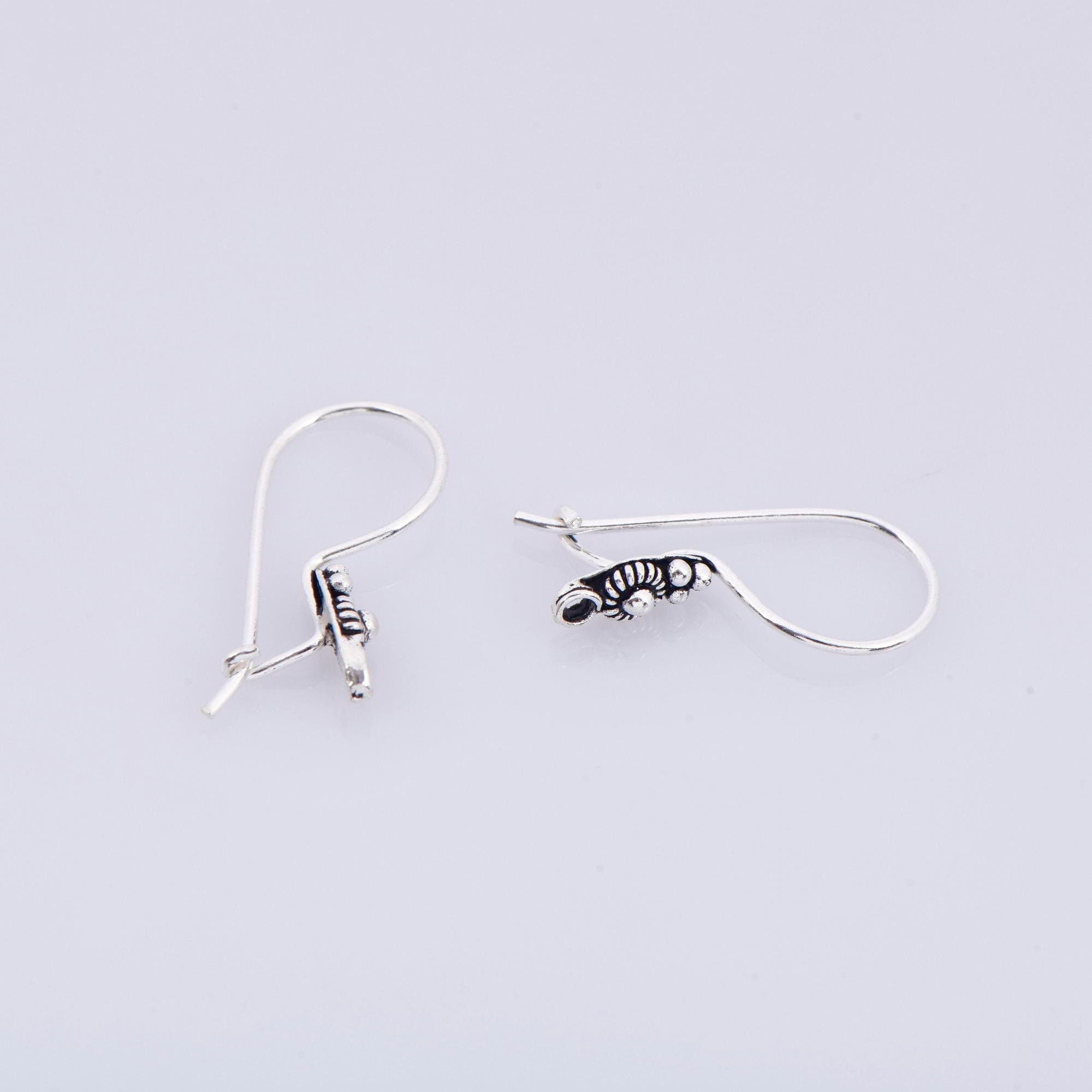 925 Sterling Silver Ear Wires, Solid Silver Earring Hooks, Oxidized Silver Flower Ear Wires, Earrings Making Supply, Jewelry Findings, M40