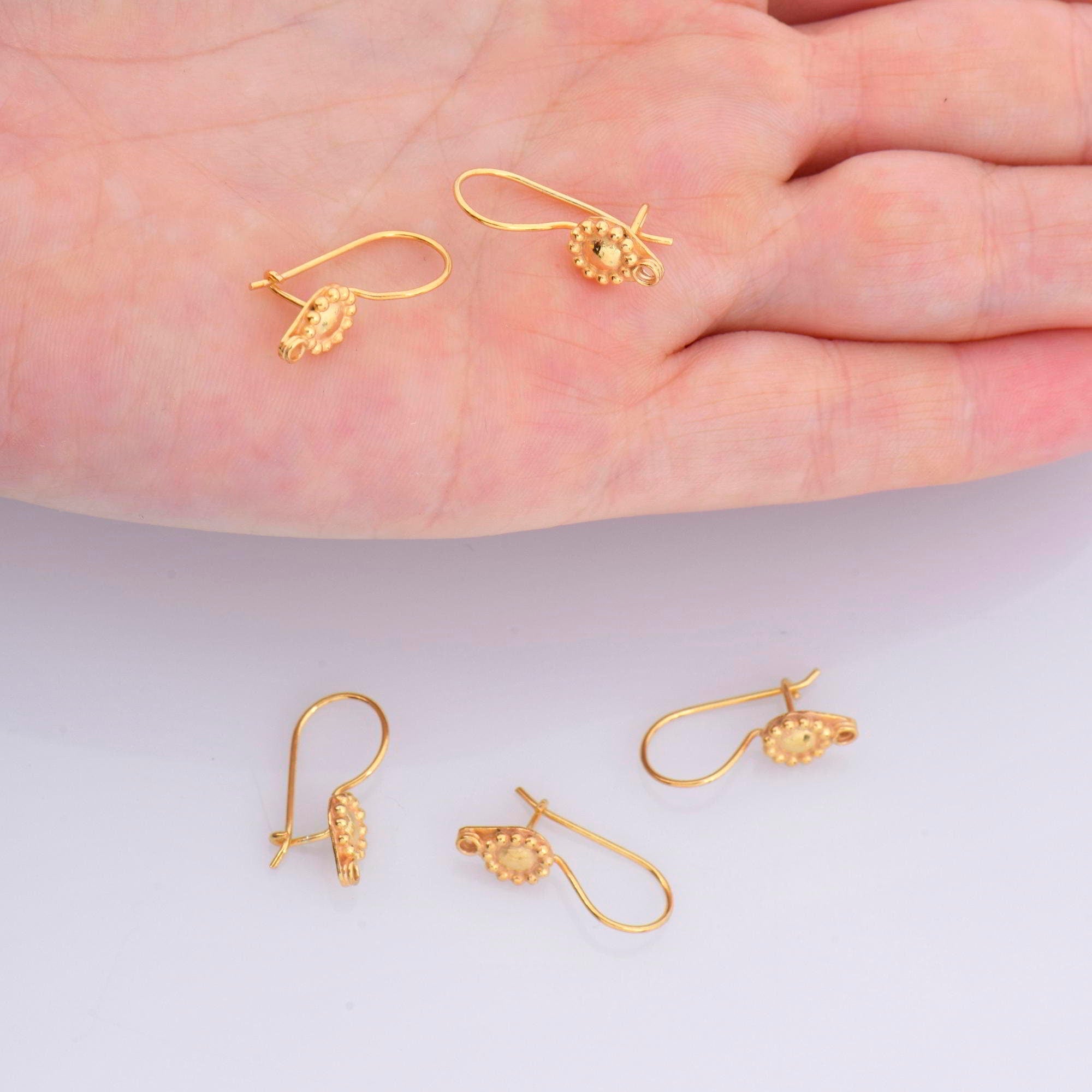24K Gold Vermeil Ear Wires, 24K Gold Plated Earring Hooks, 925 Silver Flower Ear Wires, Earring Making Supply, Jewelry Making Findings, VM41