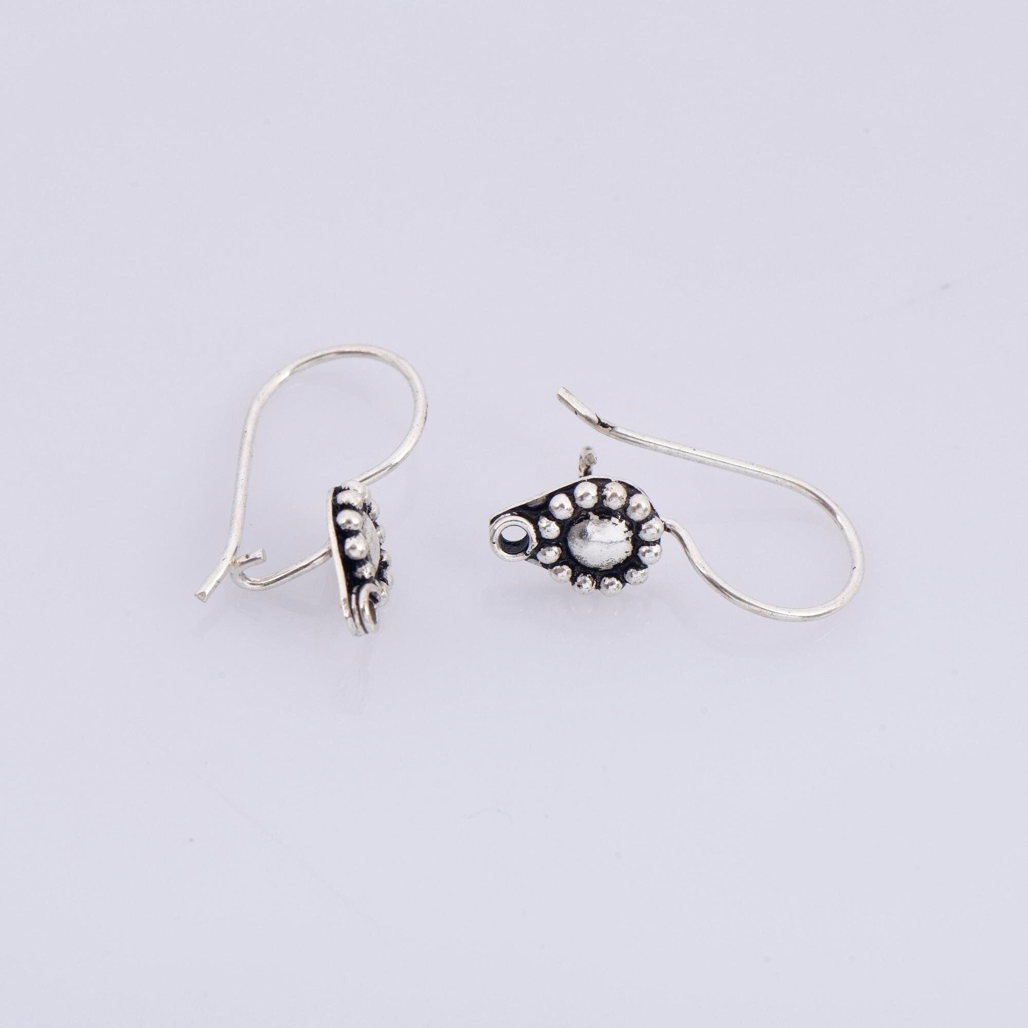 925 Sterling Silver Ear Wires, Solid Silver Earring Hooks, Oxidized Silver Flower Ear Wires, Earrings Making Supply, Jewelry Findings, M41