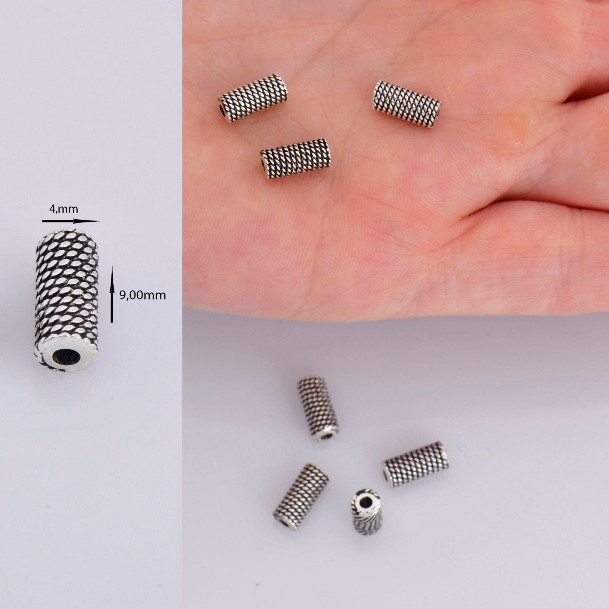925 Sterling Silver Tube Beads, Antique Silver Tube Beads, Silver Spacer Tube Beads, Oxidized Silver Tube Beads For Jewelry Making, M25