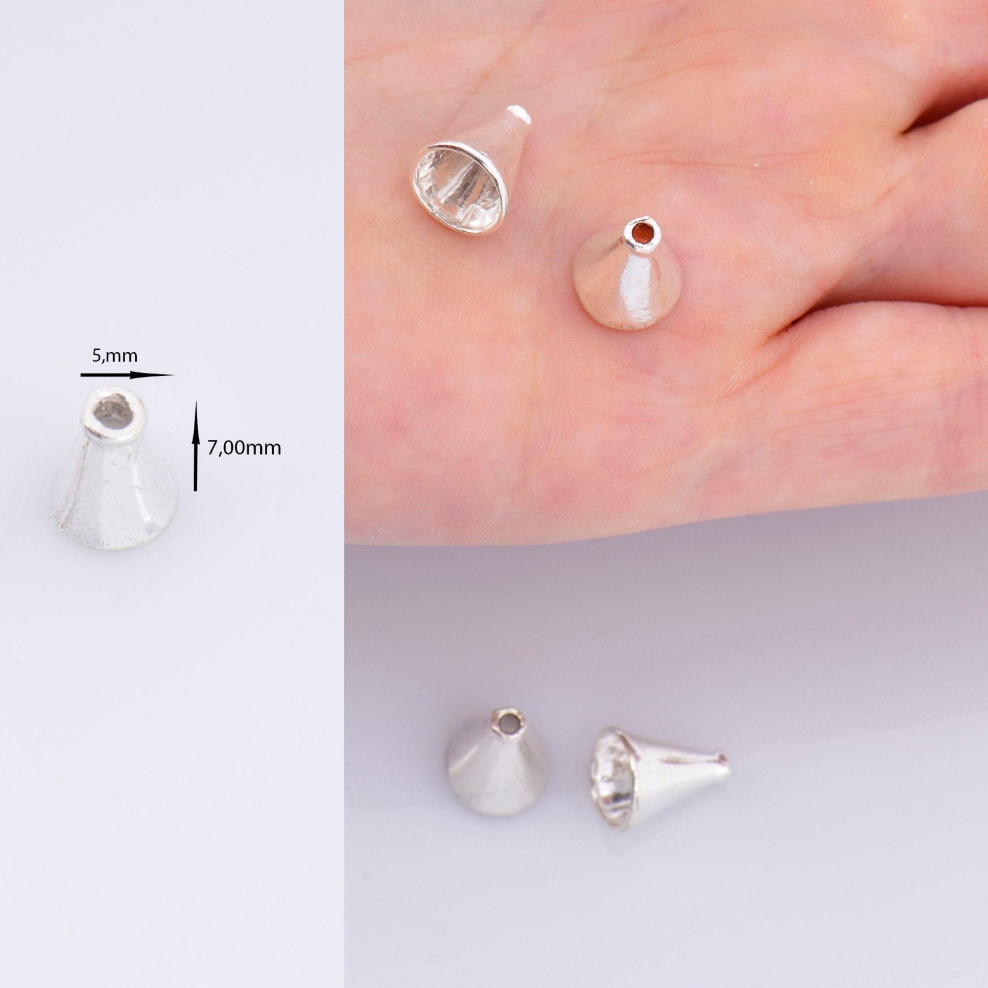 925 Sterling Silver Cone Shape Beads, Solid Silver Cone Bead Caps, Silver Plain Cone End Beads, Bead Caps For Jewelry Making, M28B