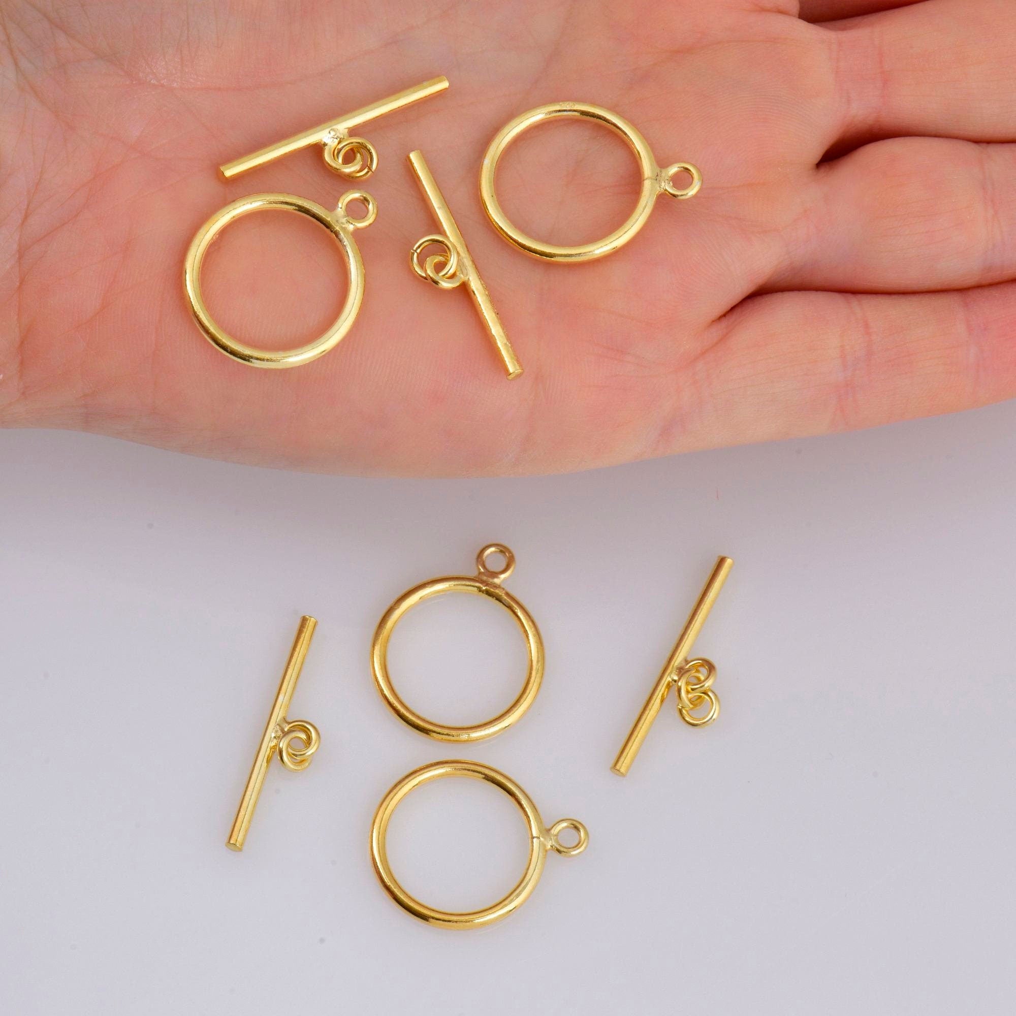 24K Gold Vermeil Toggle Clasps, 925 Solid Silver Toggle Clasp, Gold Plated Plain Toggle Clasp Set, Jewelry Supply, Jewelry Findings, VM59E