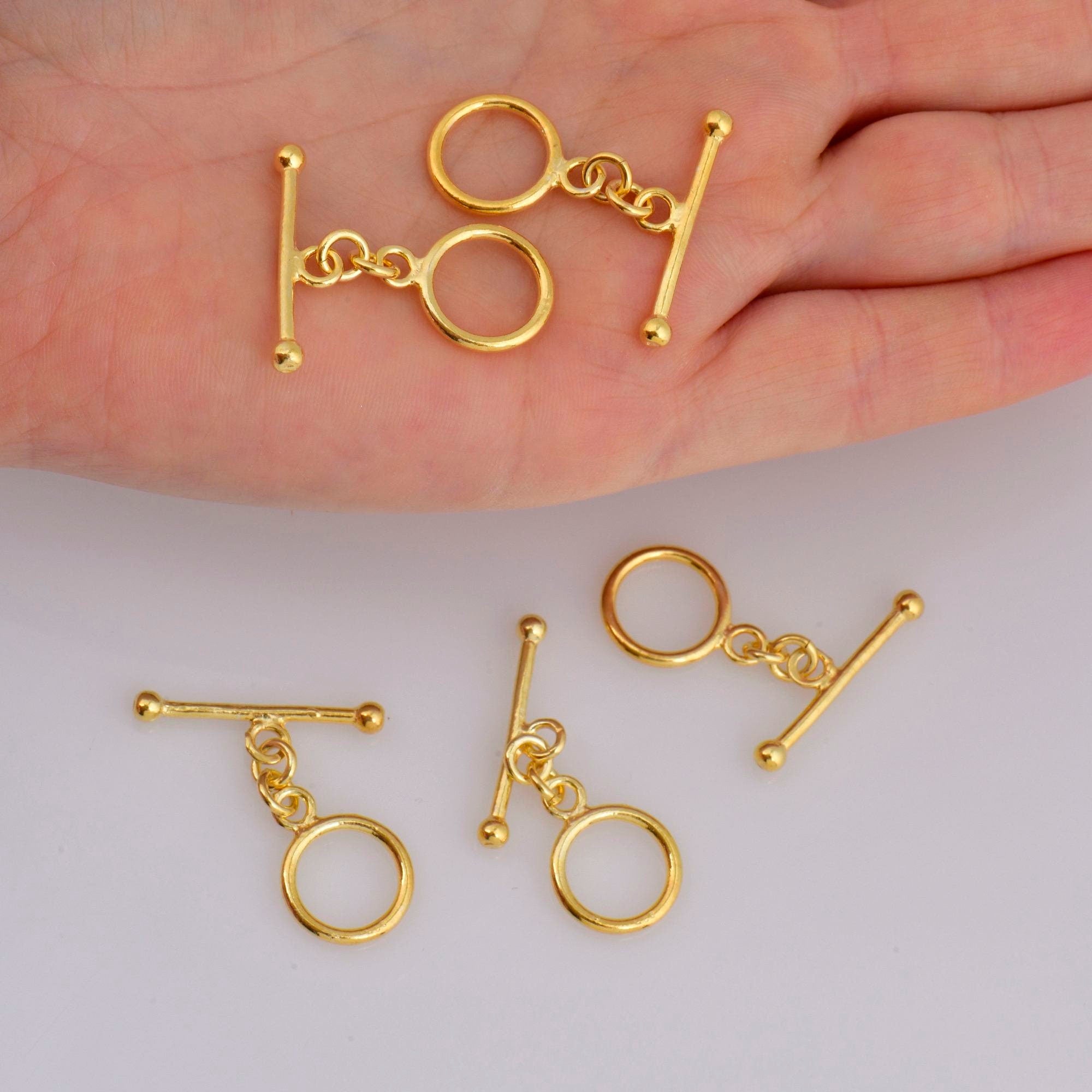 24K Gold Vermeil Toggle Clasps, 925 Solid Silver Toggle Clasp, Gold Plated Plain Toggle Clasp Set, Jewelry Supply, Jewelry Findings, VM59A-E