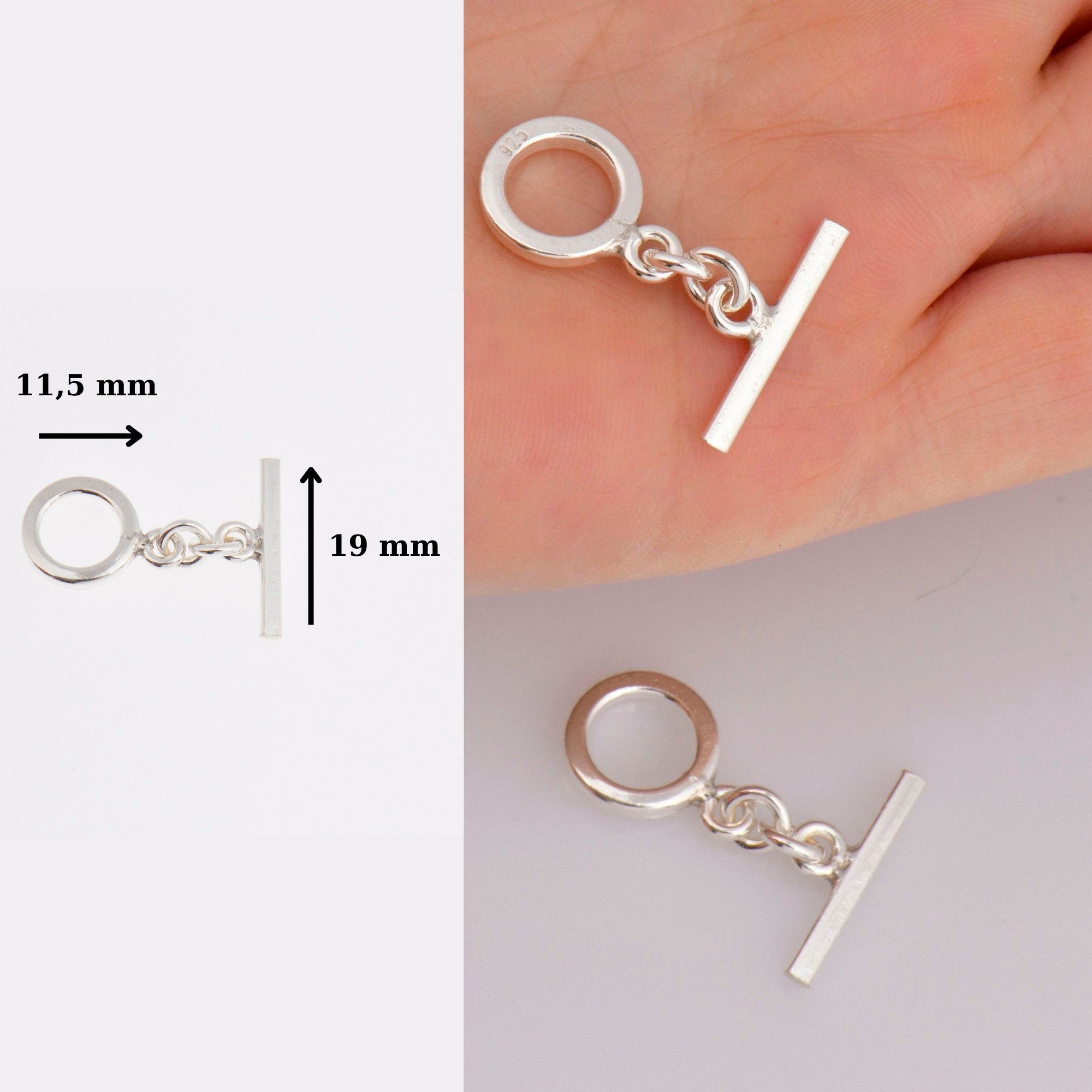 925 Sterling Silver Toggle Clasps, Solid Silver Toggle Clasp, Silver Plain Toggle Clasp Set, Jewelry Making Supplies, Jewelry Findings, M58A