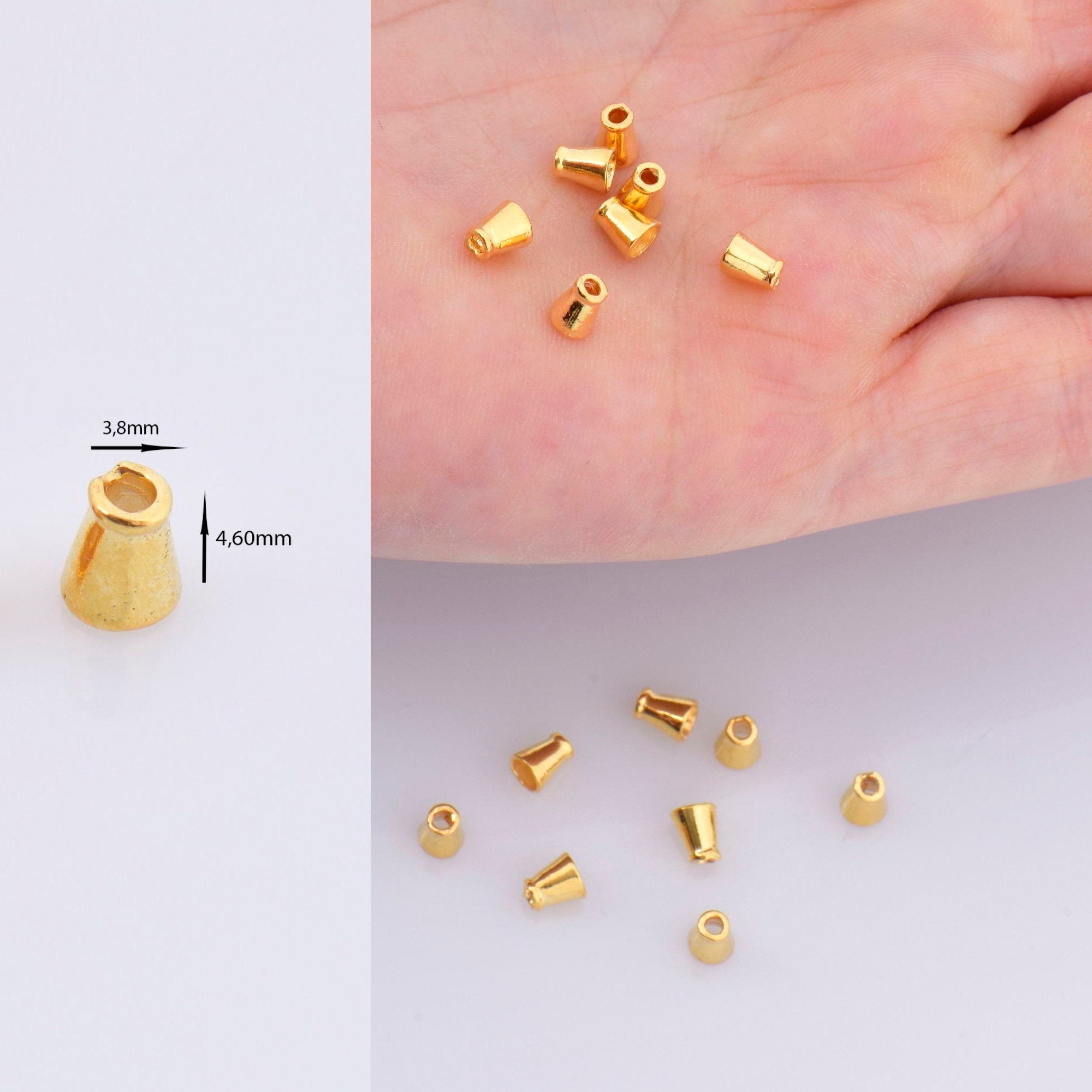 24K Gold Vermeil Cone Shape Beads, 24K Gold Plated Cone Bead Caps, 925 Solid Silver Plain Cone End Beads, Jewelry Making Supplies, VM28A