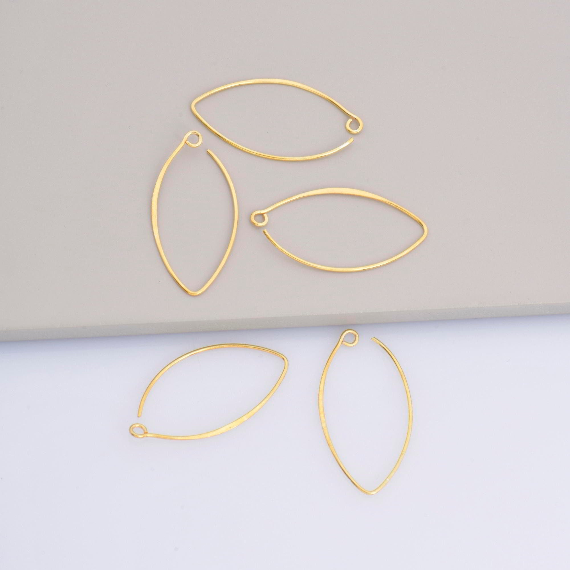 24K Gold Vermeil & 925 Sterling Silver 34 mm V Shape Ear Wires w Open Loop, Earring Hooks, Earring Making Supply, Findings, VM49B - M49B