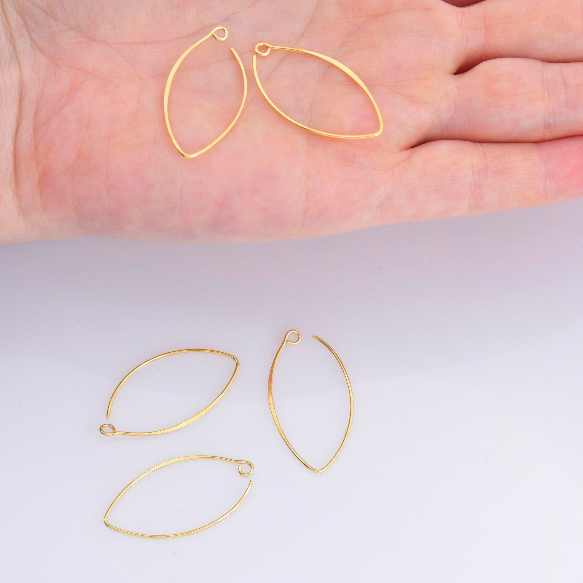 24K Gold Vermeil & 925 Sterling Silver 34 mm V Shape Ear Wires w Open Loop, Earring Hooks, Earring Making Supply, Findings, VM49B - M49B