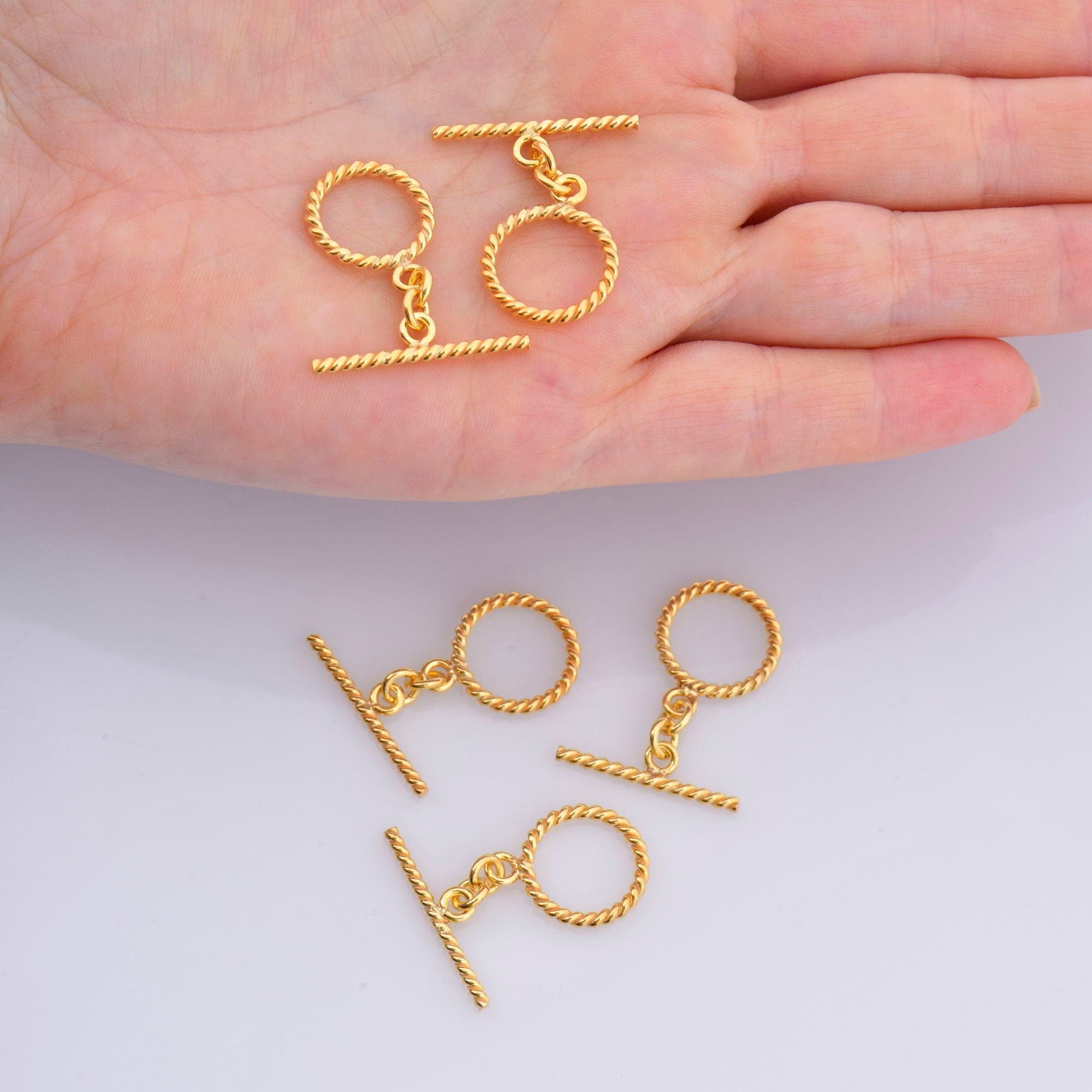 24K Gold Vermeil Twisted Toggle Clasps, 925 Silver Twisted Rope Design Toggle Clasp Set, Toggle Clasps, Jewelry Supplies, Findings, VM62B