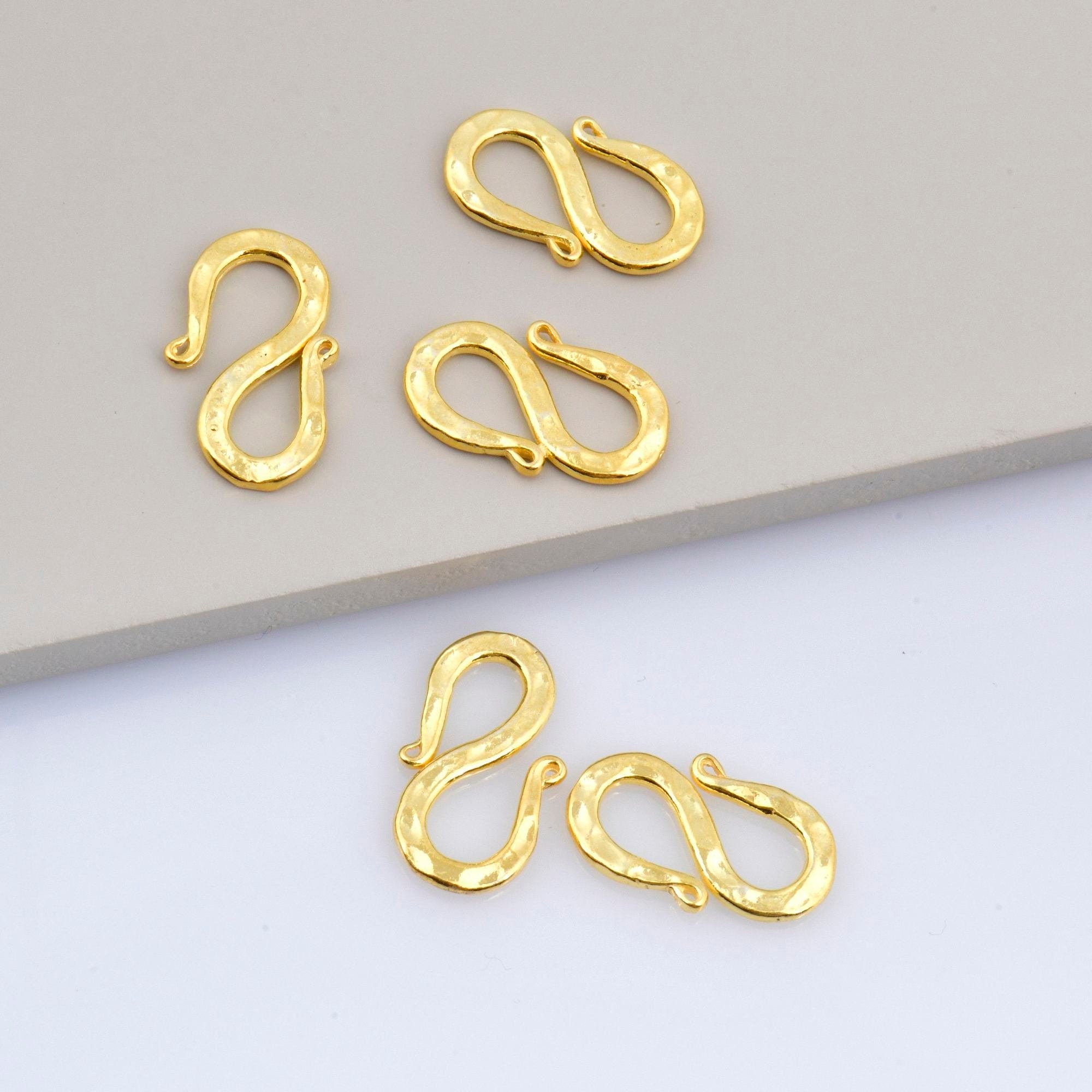 24K Gold Vermeil S Clasps, 925 Sterling Silver Hook Clasps, 24K Gold Plated Connectors, Jewelry Making Supplies, Jewelry Findings, VM63B