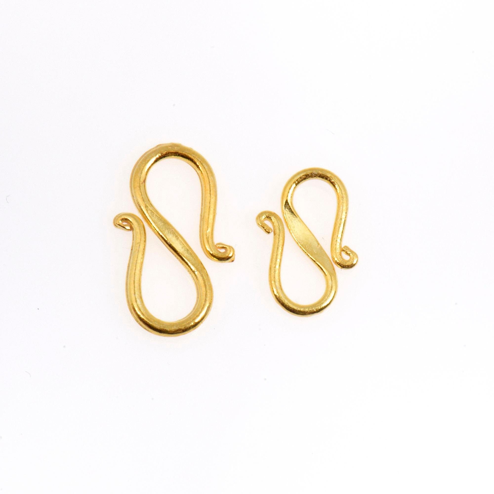 24K Gold Vermeil and 925 Silver S Clasps, Solid Silver Hook Clasps, Gold & Silver Connector, Jewelry Supplies, Jewelry Findings, M/VM65A-B