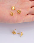 24K Gold Vermeil Flower Ear Post, 925 Solid Silver Flower Earring Studs with Loop, Gold Plated Earring Posts, Jewelry Making Findings, VM50