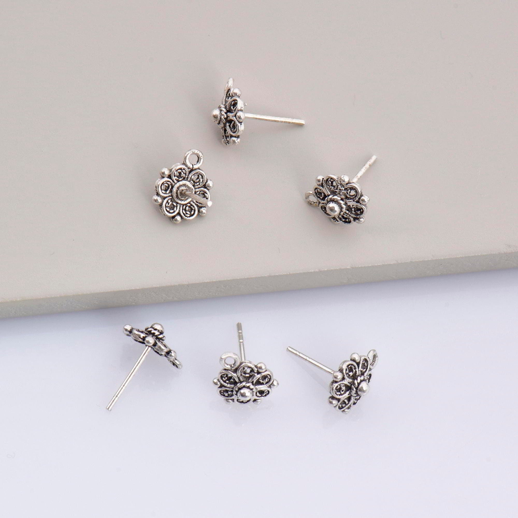 24K Gold Vermeil and 925 Silver Flower Ear Post, Flower Earring Studs with Loop, Gold Plated Earring Posts, Jewelry Making Findings, MV/M50