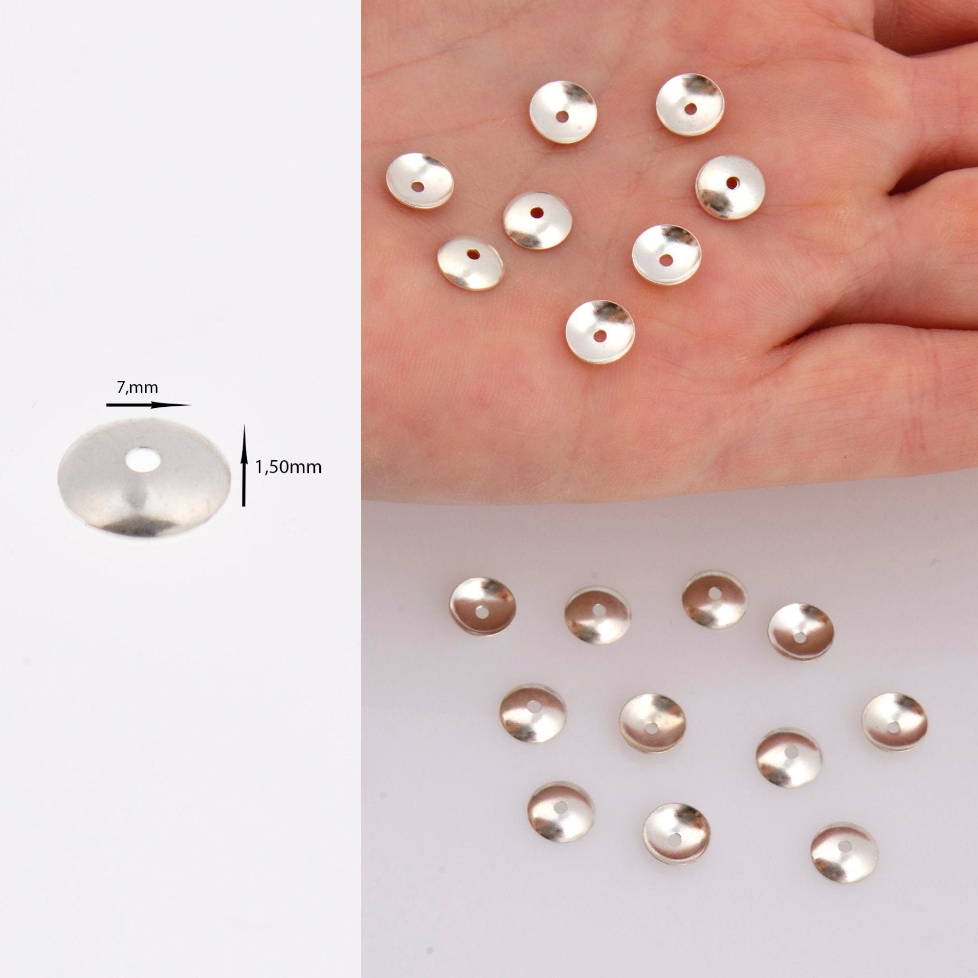 925 Silver Plain 4mm to 7mm Round Bead Caps, Solid Silver Shiny Round Bead Caps, Smooth Round Spacer Bead Caps, Jewelry Supply, M15A-C
