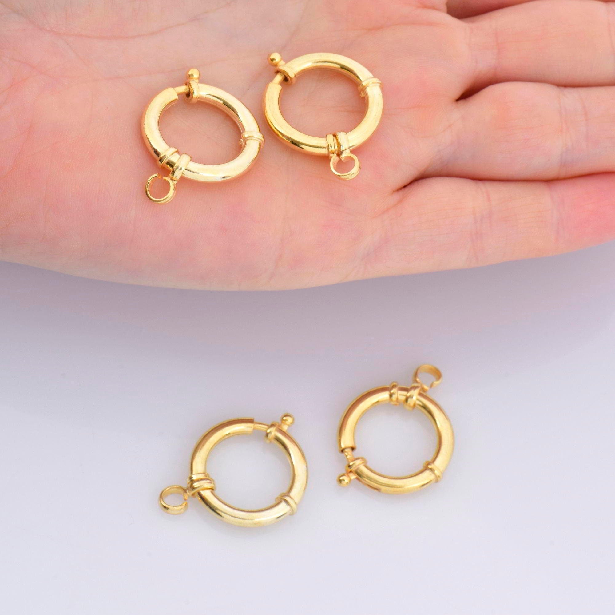 24K Gold Vermeil Spring Ring Clasp, 925 Solid Silver Spring Clasps with Open Loop, Gold Plated Trigger Spring Clasp, Jewelry Findings, VM53D