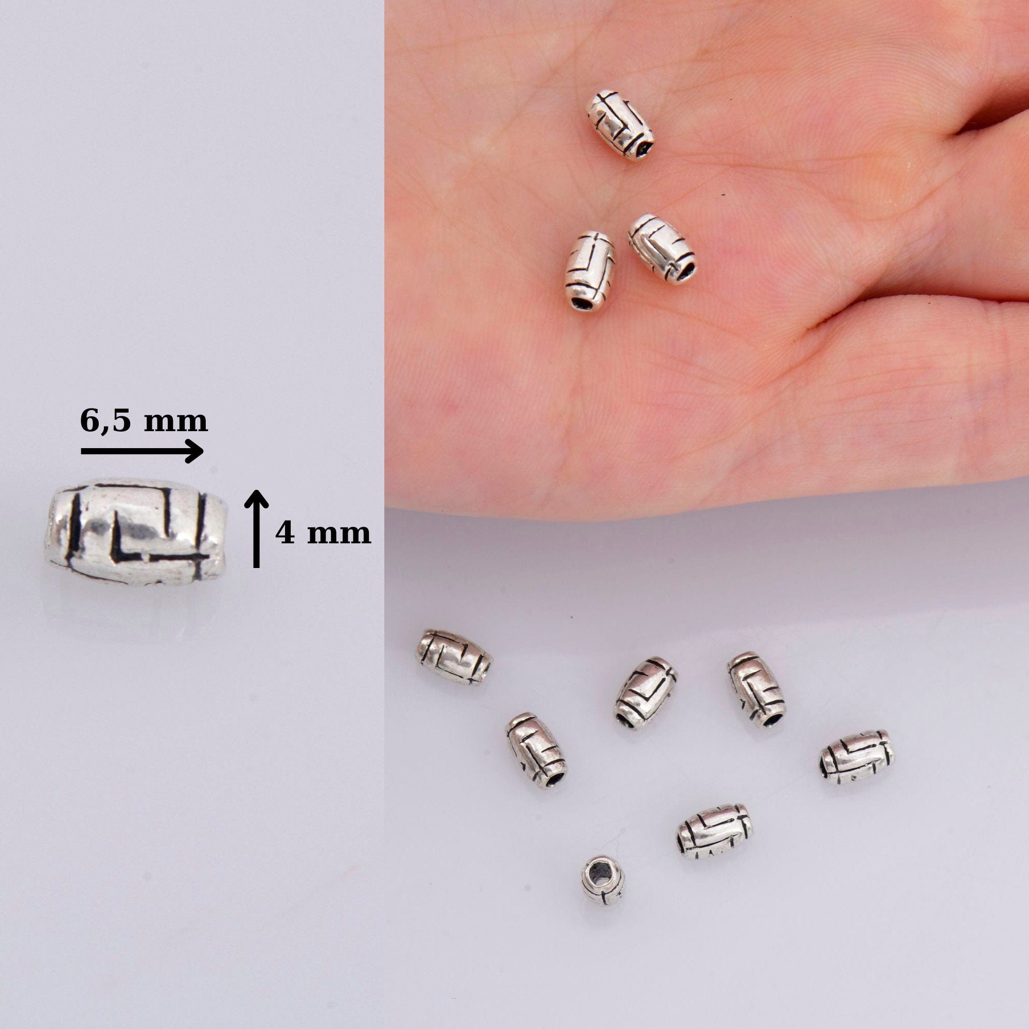 925 Sterling Silver Tube Beads, Antique Silver Barrel Shape Tube Beads, Oxidized Silver Tribal Tube Beads, Jewelry Making, M27