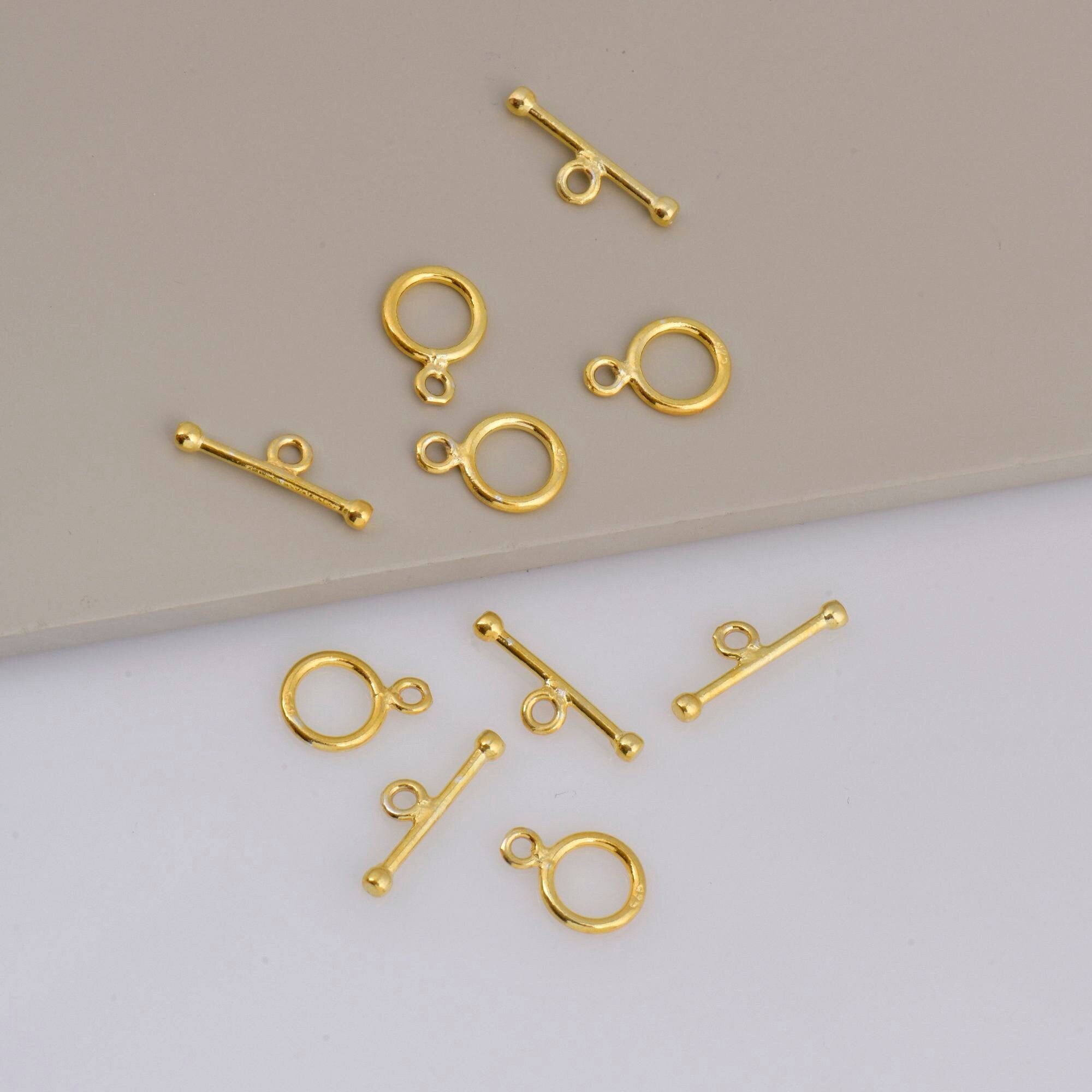 24K Gold Vermeil Toggle Clasps, 925 Solid Silver Toggle Clasp, Gold Plated Plain Toggle Clasp Set, Jewelry Supply, Jewelry Findings, VM59A-E