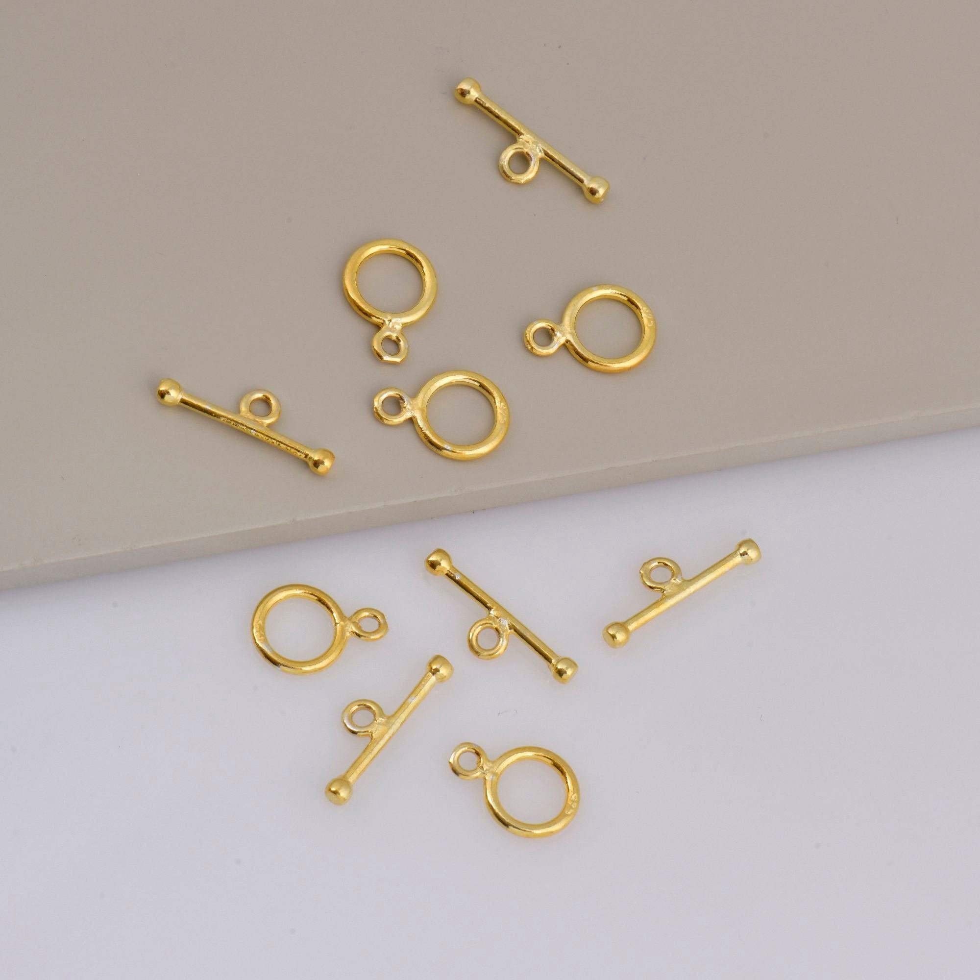24K Gold Vermeil Toggle Clasps, 925 Solid Silver Toggle Clasp, Gold Plated Plain Toggle Clasp Set, Jewelry Supply, Jewelry Findings, VM59A-E